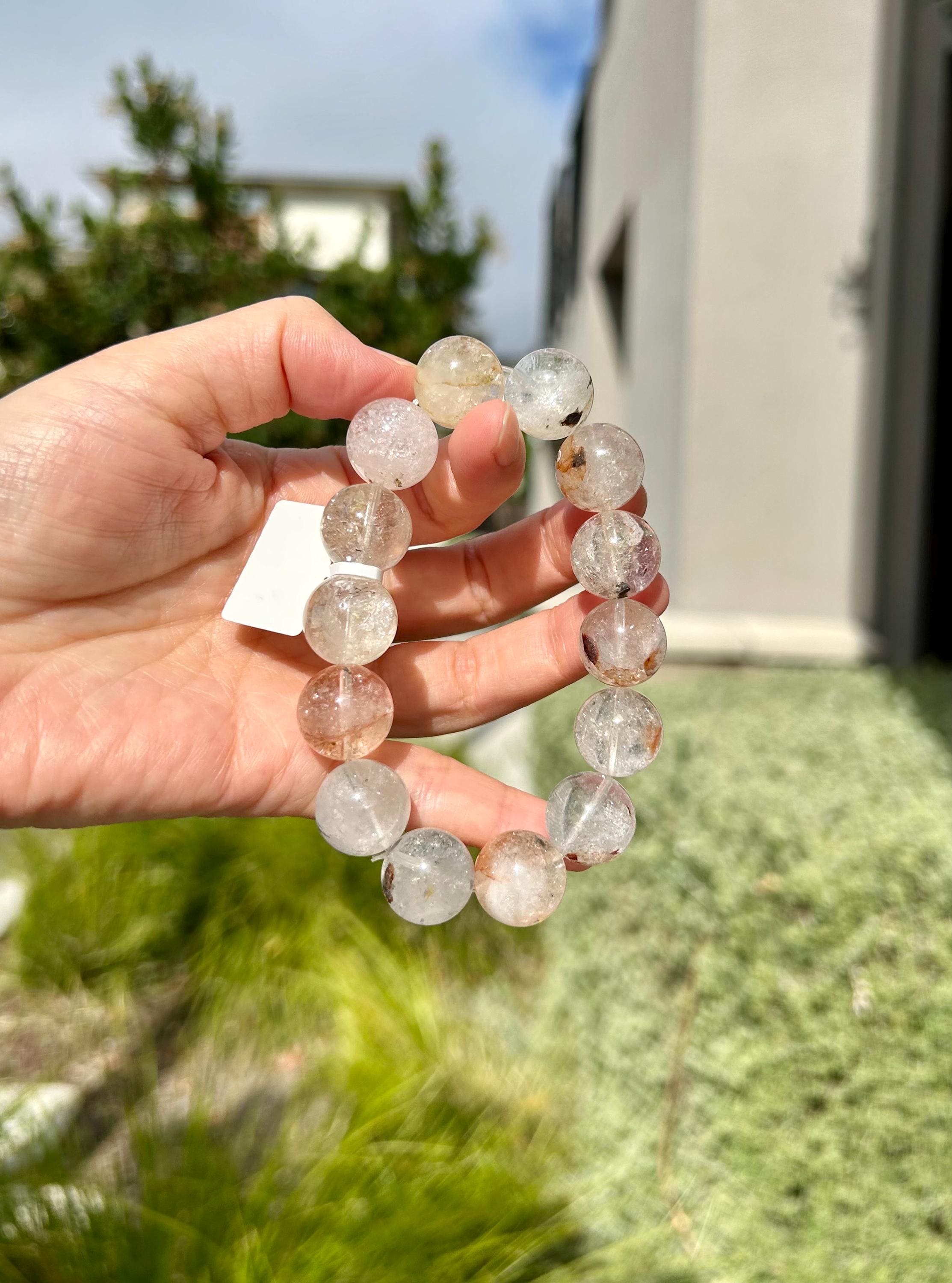 Healing Crystal, Herkimer Diamond Crystal beads Bracelet, Raw Golden Clay Quartz, 11.5mm beads, fits up to 17cm wrist (26-195)