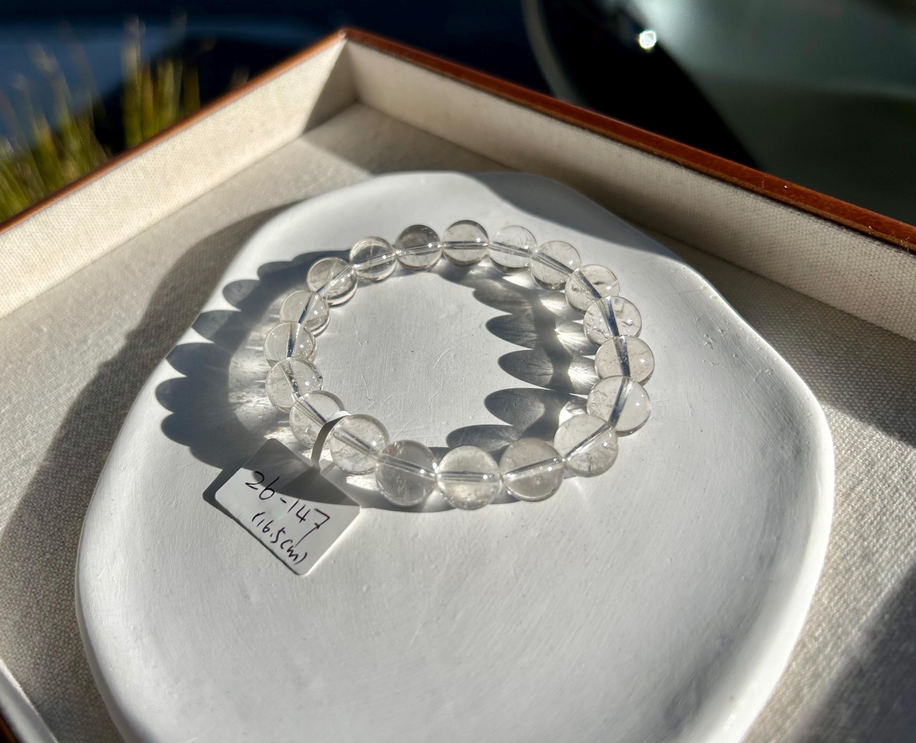 Clean Clear Quartz Crystal Round Beads Bracelet, 10mm clear quartz beads, fits up to 16.5cm wrist (26-147)