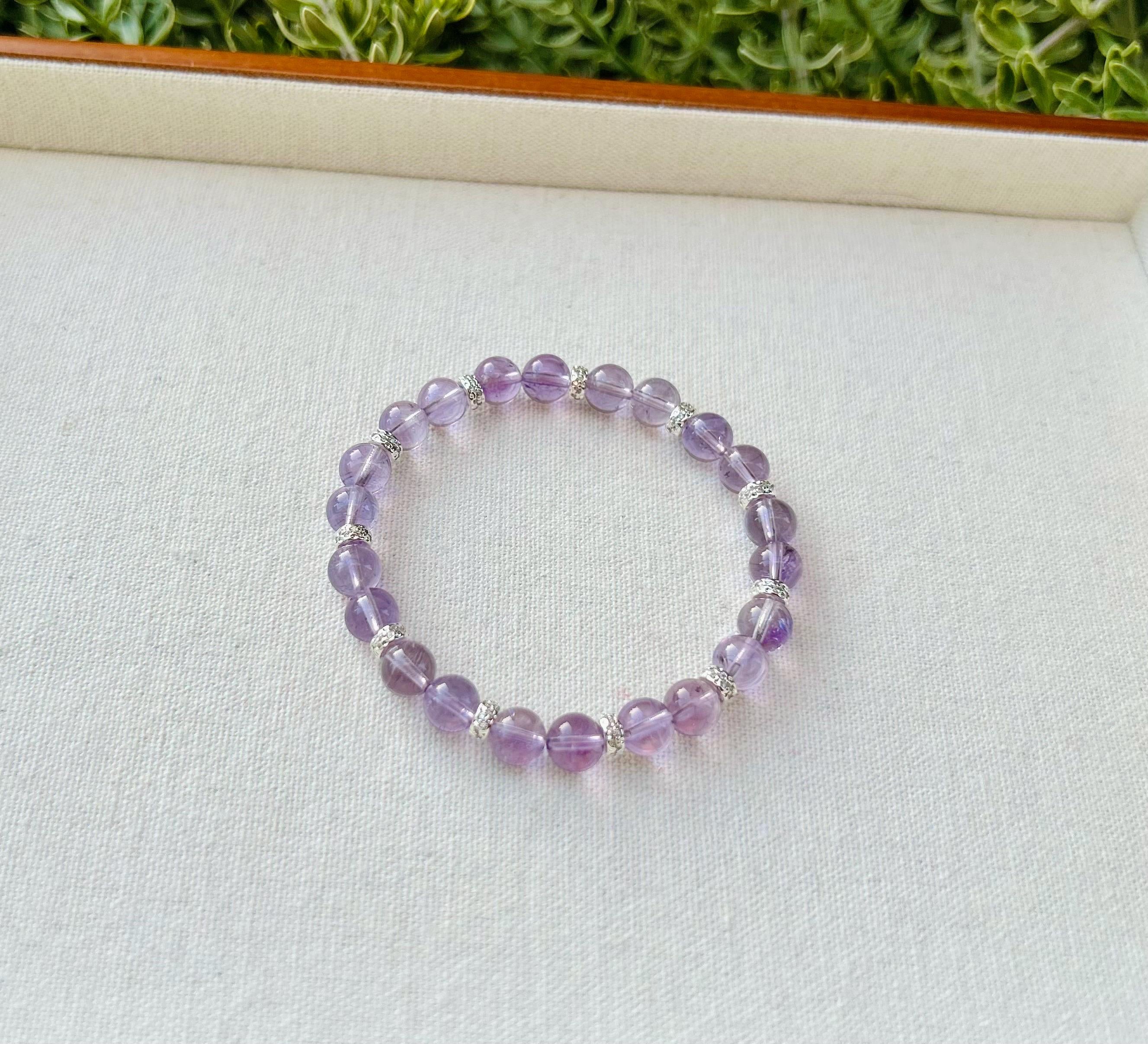 Clear Natural amethyst beads bracelet, Amethyst Crystal Stretchy Bracelet, Genuine Crystal