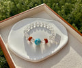 Chunky Larimar bead 16mm and clear Quartz beads bracelet with beeswax beads, Fits up to 17cm wrist, can be adjusted shorter (25-218)