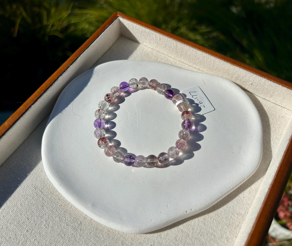 Super Seven Beads Bracelet: Rare Pattern Crystal Healing Jewelry, fits up to 17cm wrist (26-177)