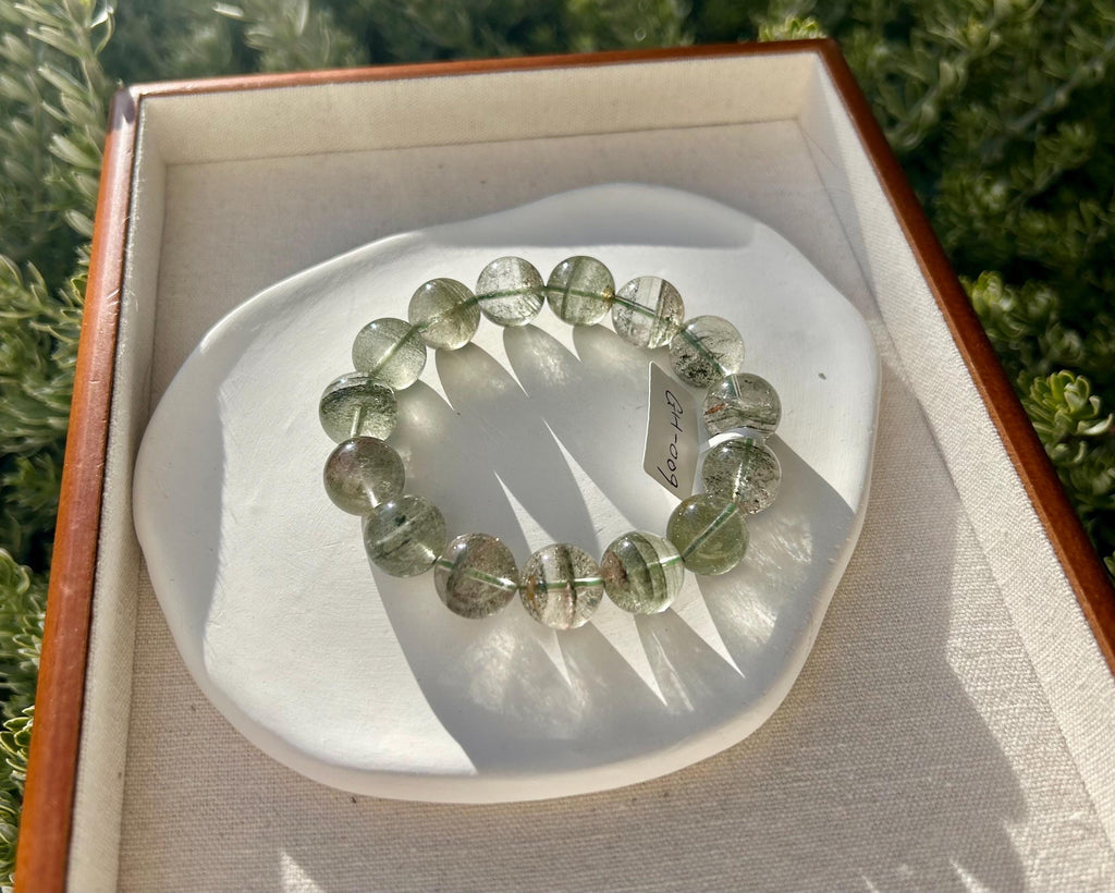 Chunky Green Phantom Quartz Bracelet: Chunky Crystal Wealth Stone, 14mm+ green phantom quartz (GH-009)