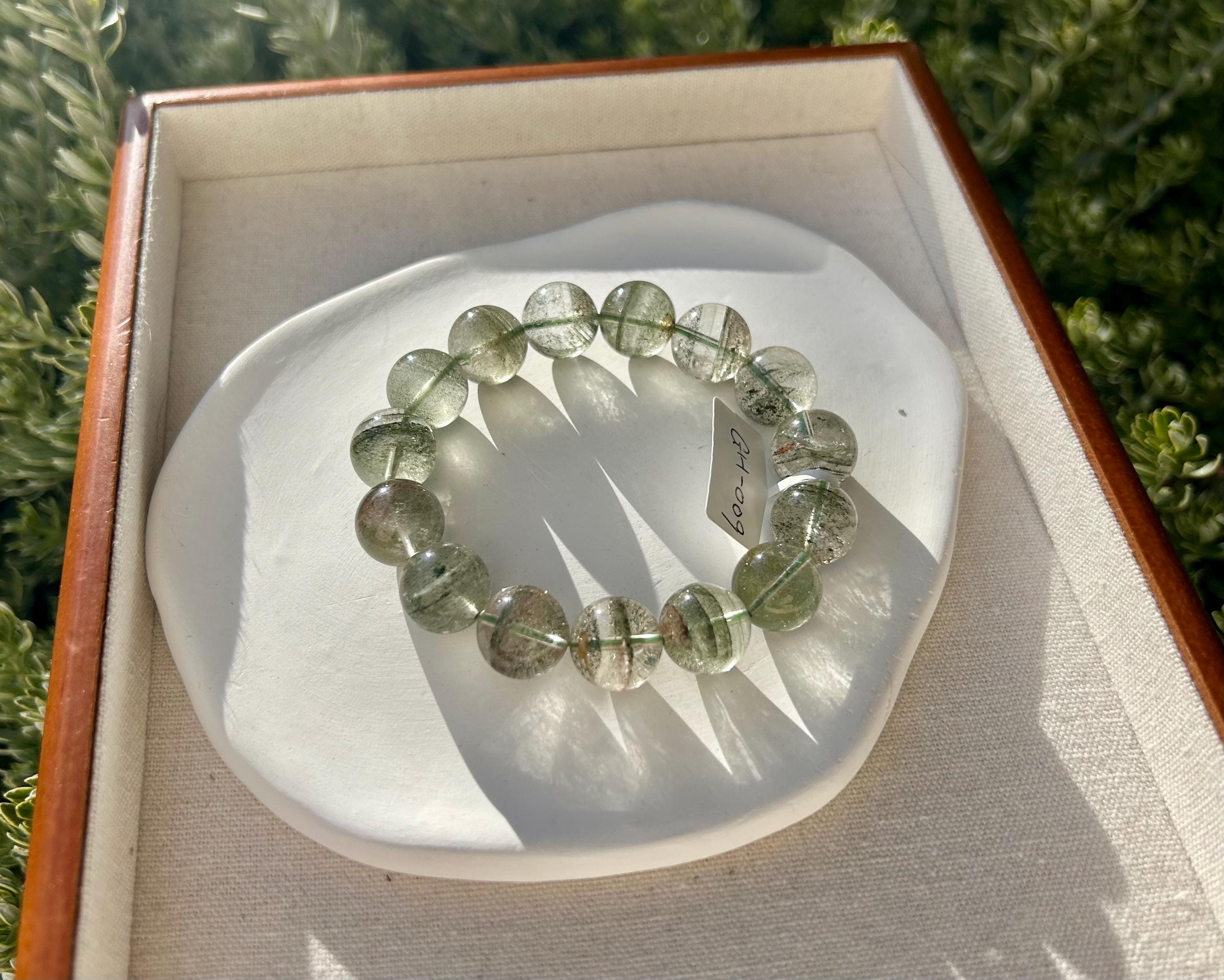Chunky Green Phantom Quartz Bracelet: Chunky Crystal Wealth Stone, 14mm+ green phantom quartz (GH-009)