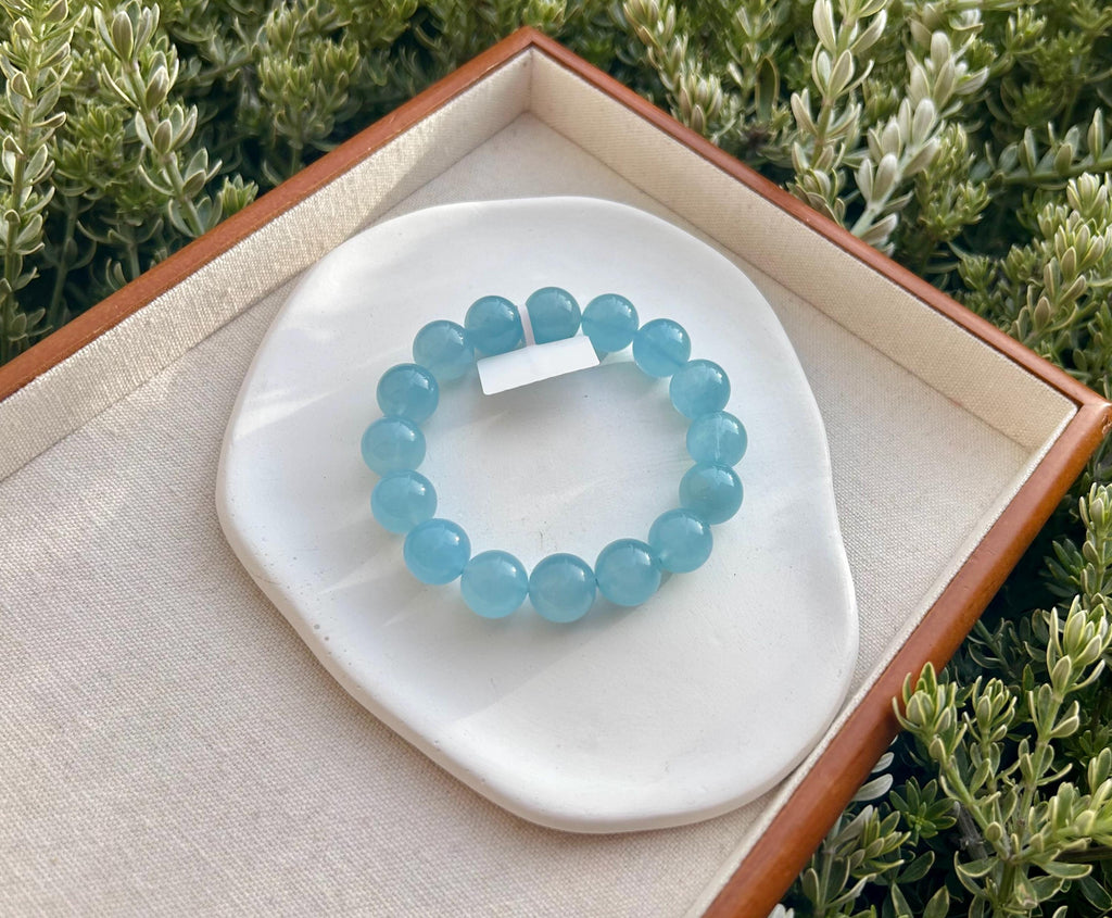 Chunky Aquamarine Quartz Bead Bracelet: Natural Gemstone, Stress Relief, (25-219)