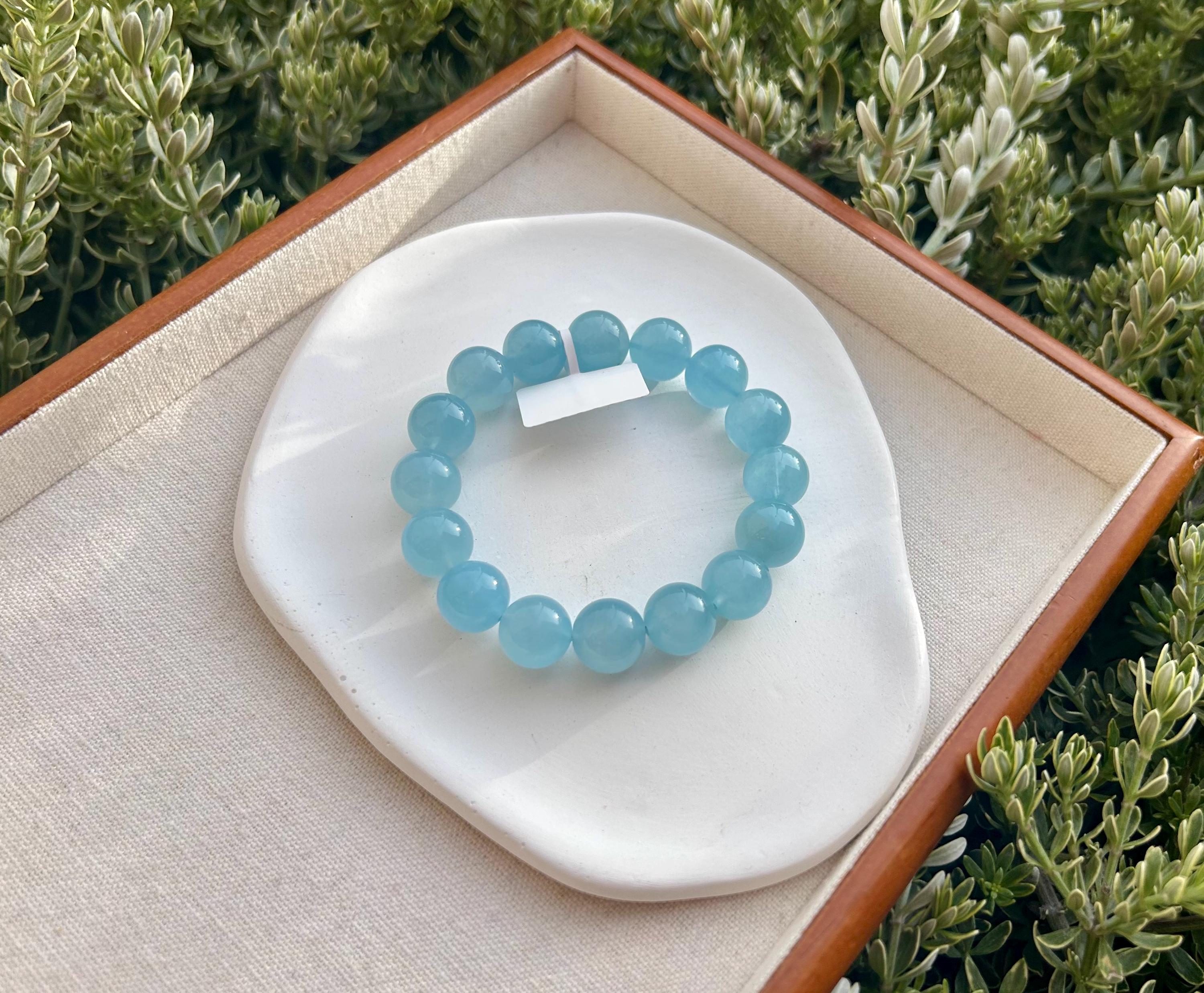 Chunky Aquamarine Quartz Bead Bracelet: Natural Gemstone, Stress Relief, (25-219)