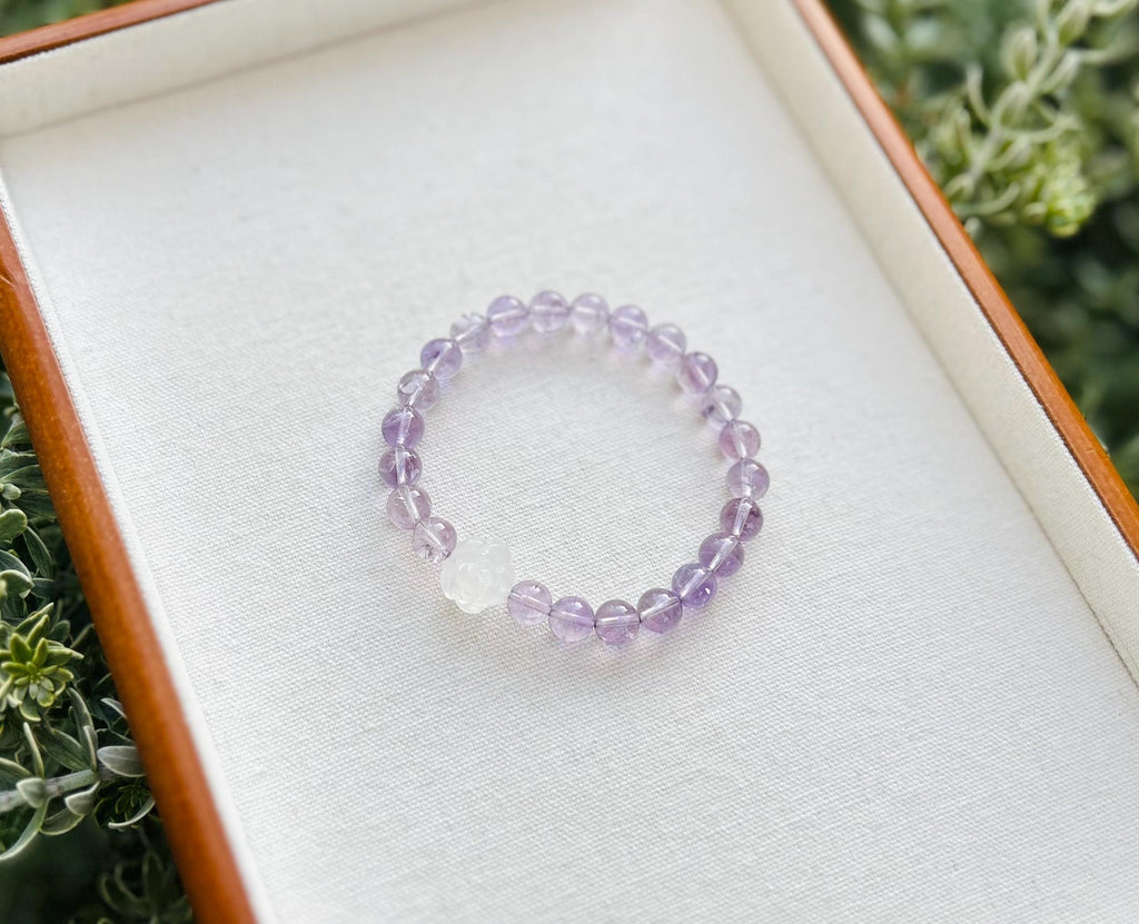 Clear Natural amethyst beads bracelet, Amethyst Crystal Stretchy Bracelet, Genuine Crystal