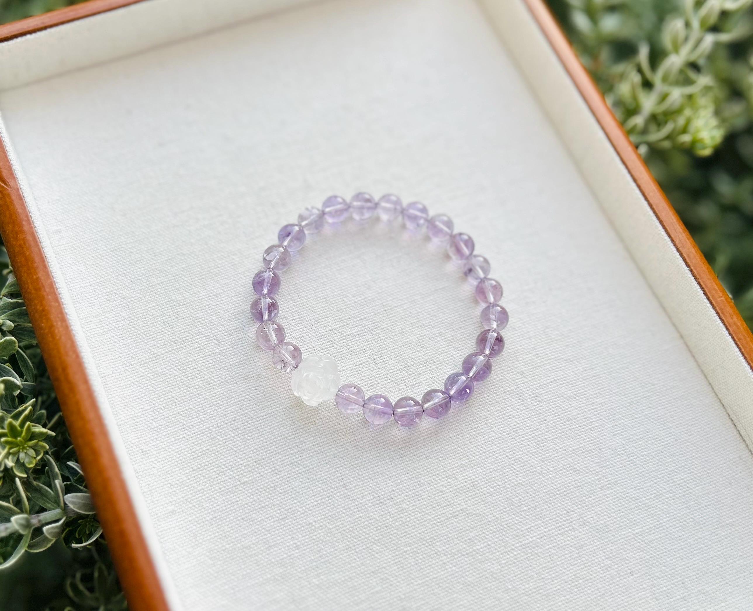 Clear Natural amethyst beads bracelet, Amethyst Crystal Stretchy Bracelet, Genuine Crystal