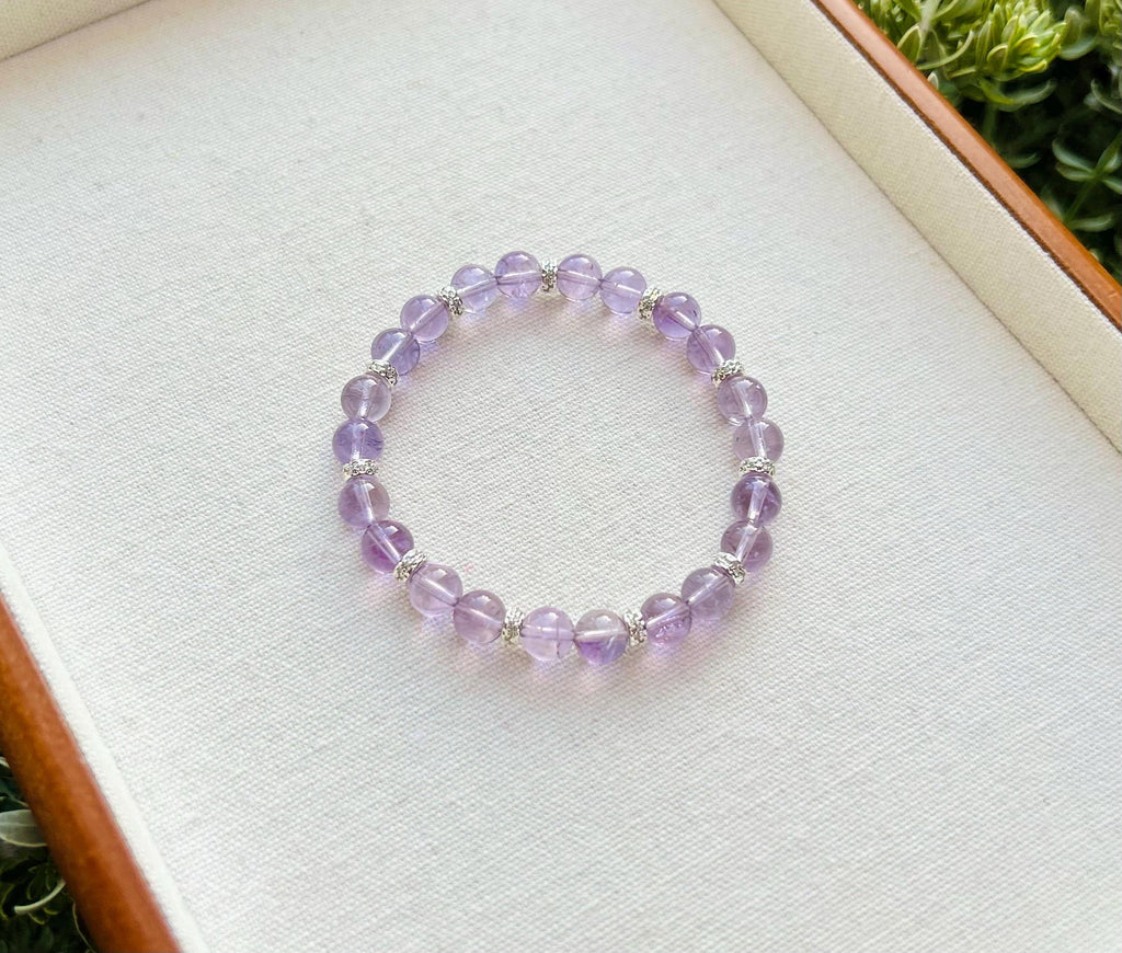 Clear Natural amethyst beads bracelet, Amethyst Crystal Stretchy Bracelet, Genuine Crystal