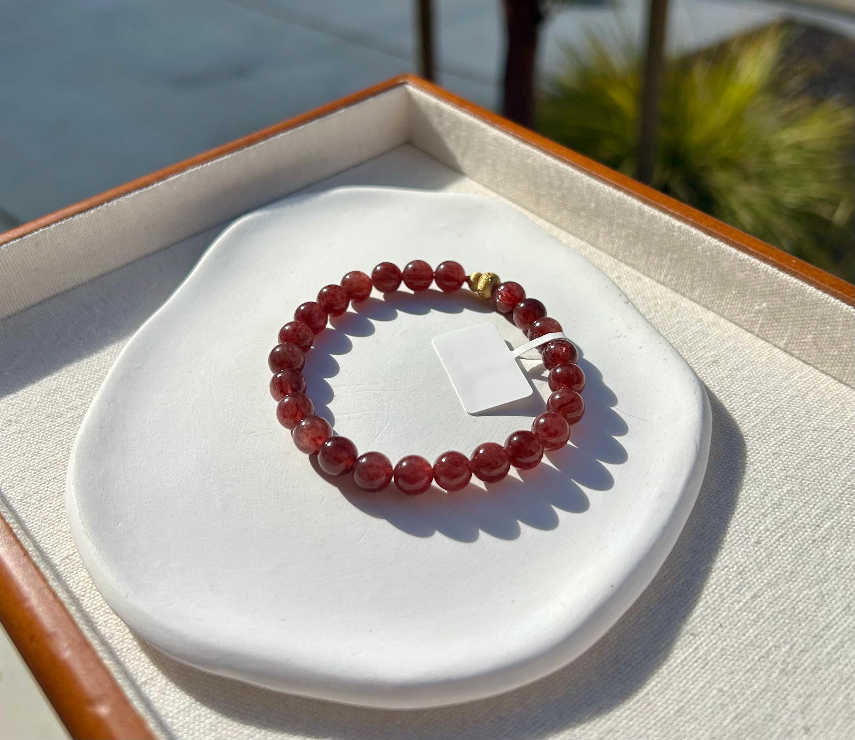 Cherry Red Natural Chunky Strawberry quartz Beads Bracelet with a Silver bead, Fits up to 16.8cm wrist (26-158)