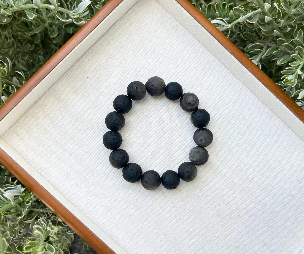 Chunky Obsidian Moon Beads bracelet - 14mm to 15mm beads, Natural Black Obsidian, Genuine Crystal Bracelet, Stretchy Beads Bracelet (26-141）