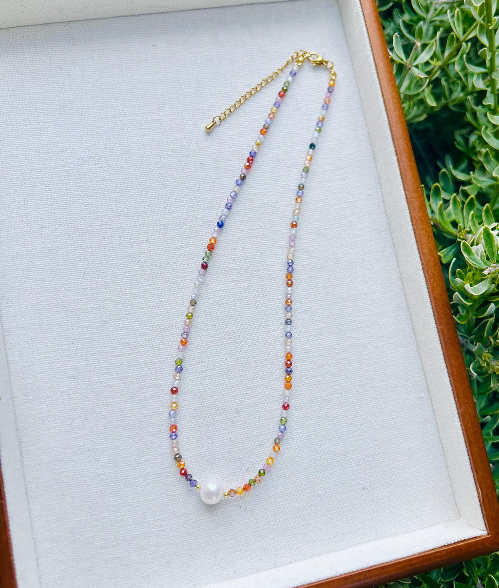 Colorful Rainbow color Spinel Stone and Pearl Necklace