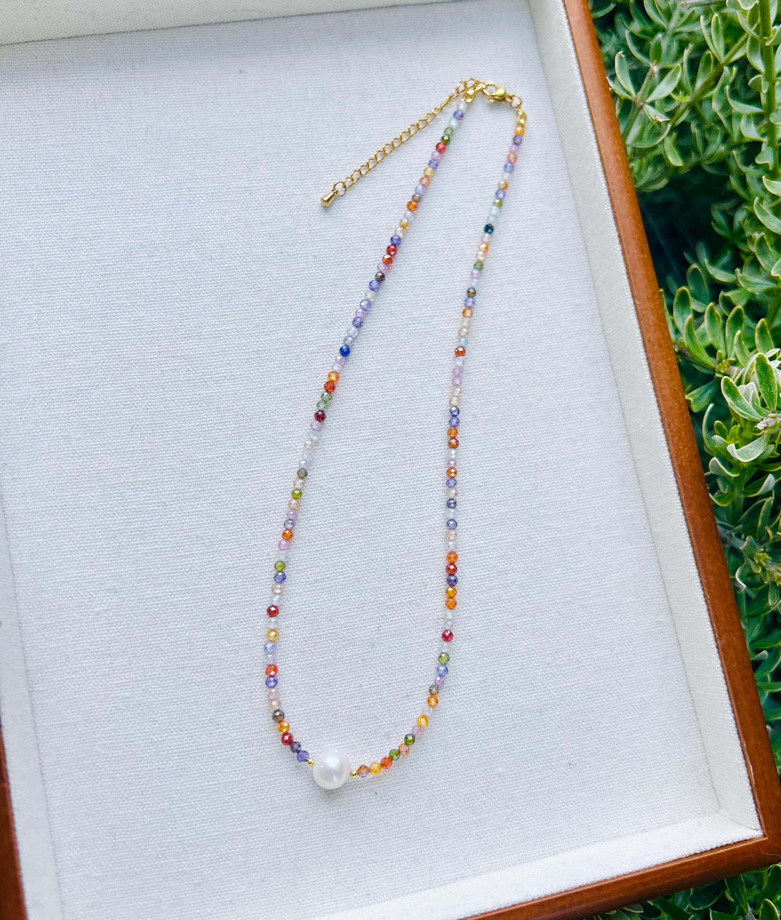 Colorful Rainbow color Spinel Stone and Pearl Necklace