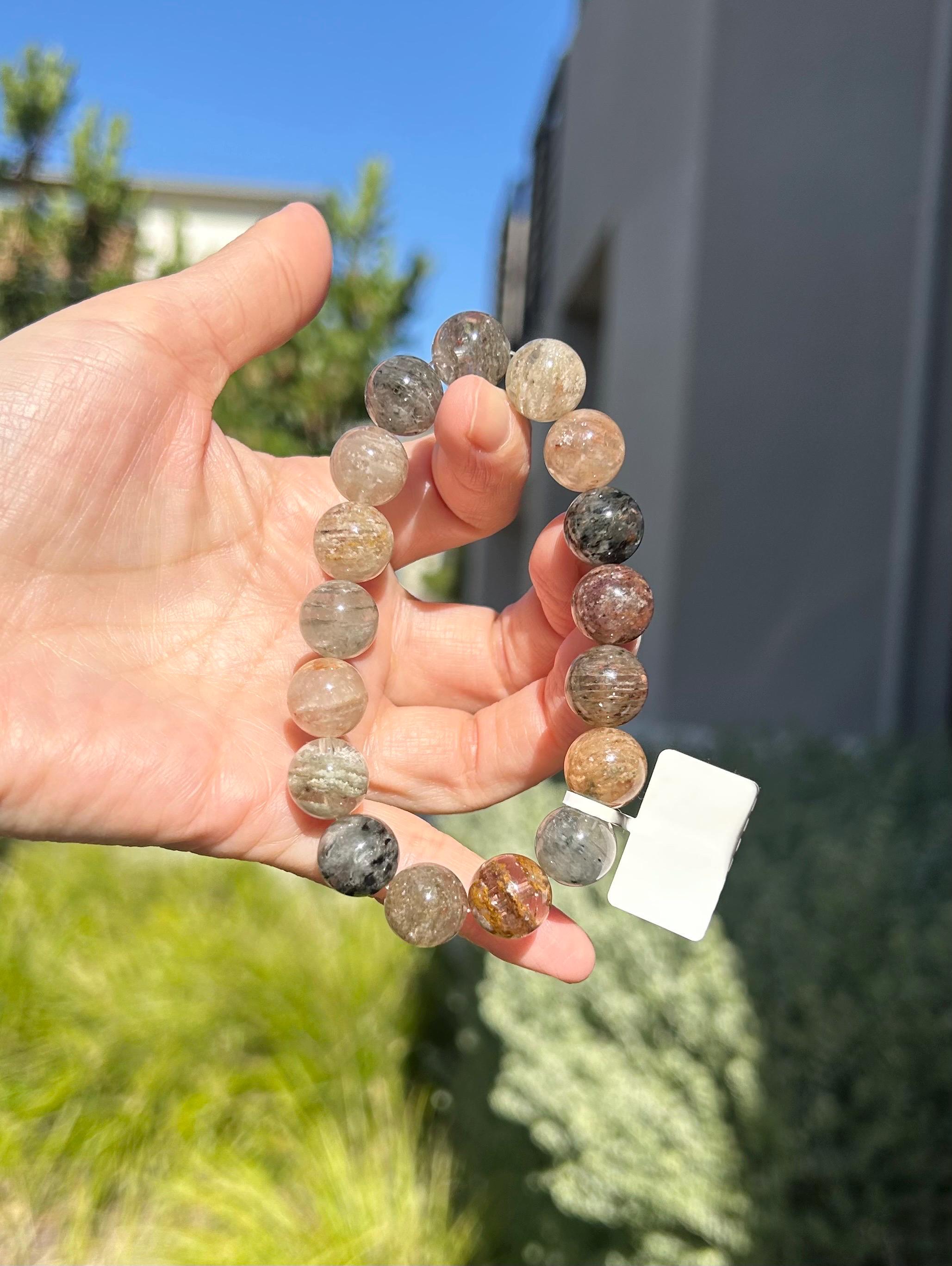 Chunky Layered Phantom Quartz Crystal Bead Bracelet - Rare Gemstone (12mm beads, Fits up to 16.7cm wrist (26-142)