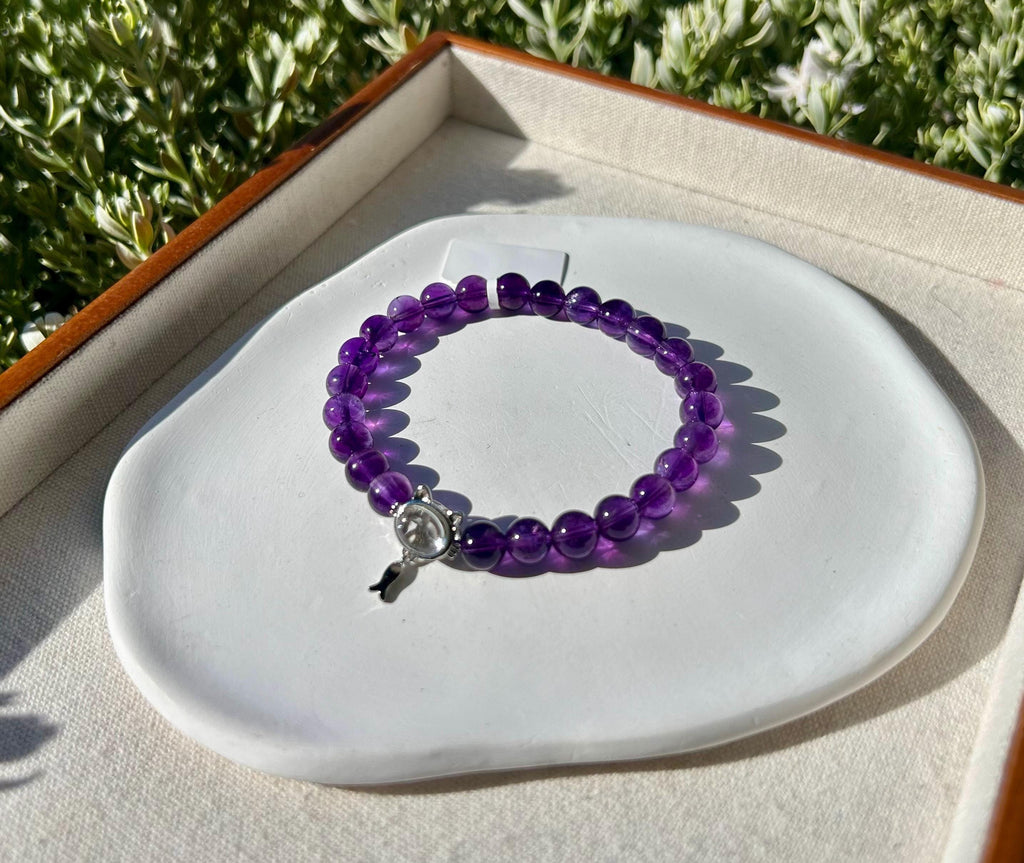 9mm beads Lavender Amethyst Bead Bracelet - fits up to 17cm wrist (26-061)