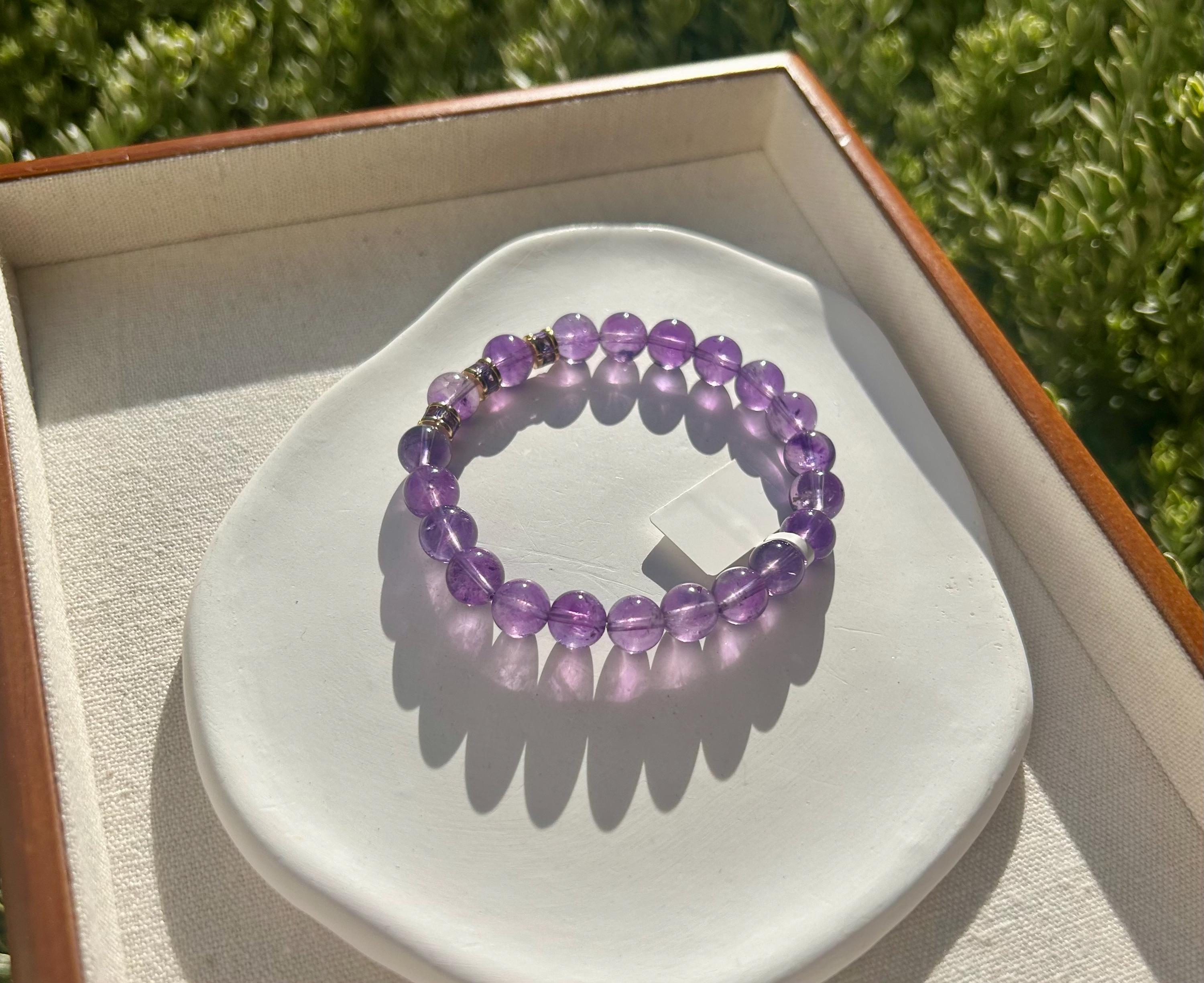 Clear Natural amethyst beads bracelet, Amethyst Crystal Stretchy Bracelet, Genuine Crystal (26-067)