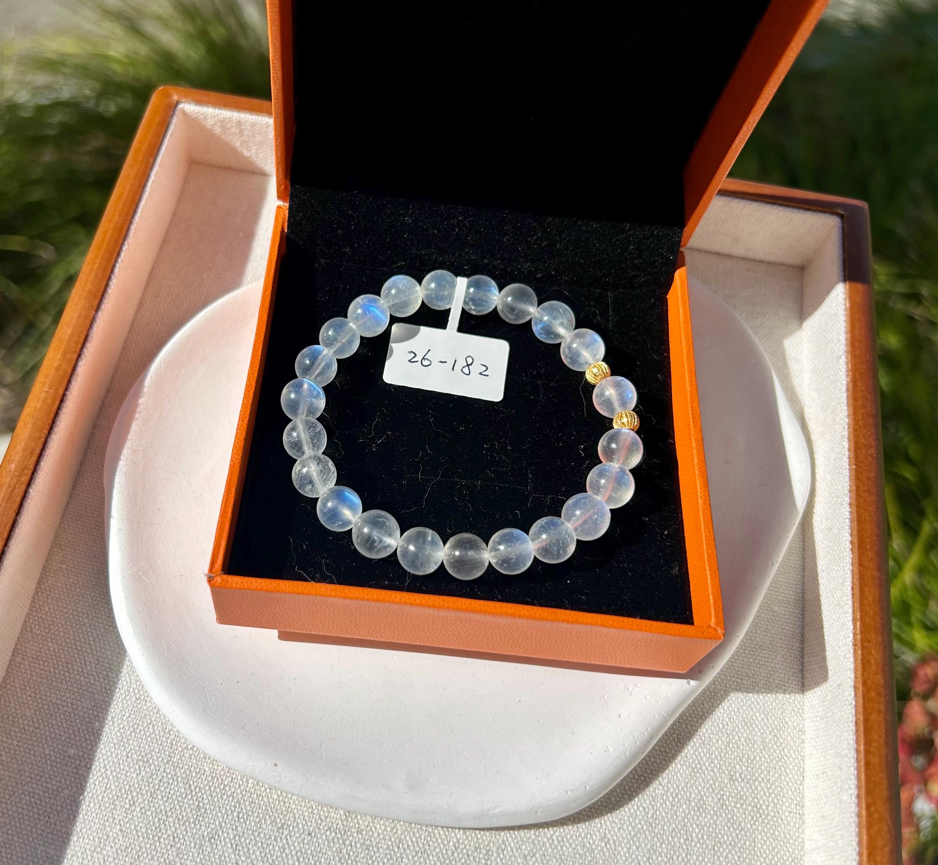 Flashy quality Natural Moonstone Crystal Bracelet with S925 beads, Fits up to 16.5cm wrist, 8mm+ Beads, (26-182)