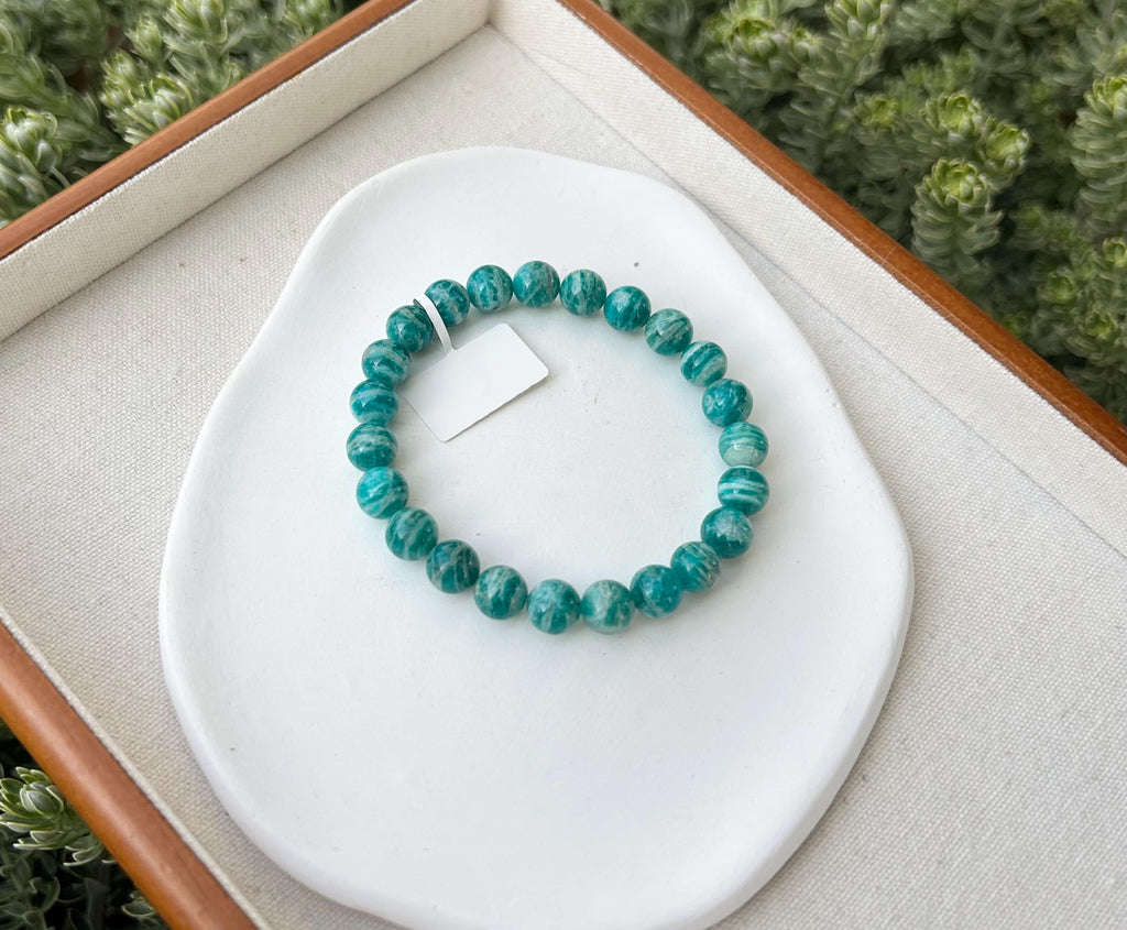 Natural Amazonite Gemstone Bracelet: Stretchy Crystal Healing Beads, fits up to 17.5cm wrist (26-040)