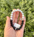 Black Obsidian, White Turquoise and Clear Quartz Tower Bracelet – Protection, Purification & Luck, fits up to 17cm (26-116)