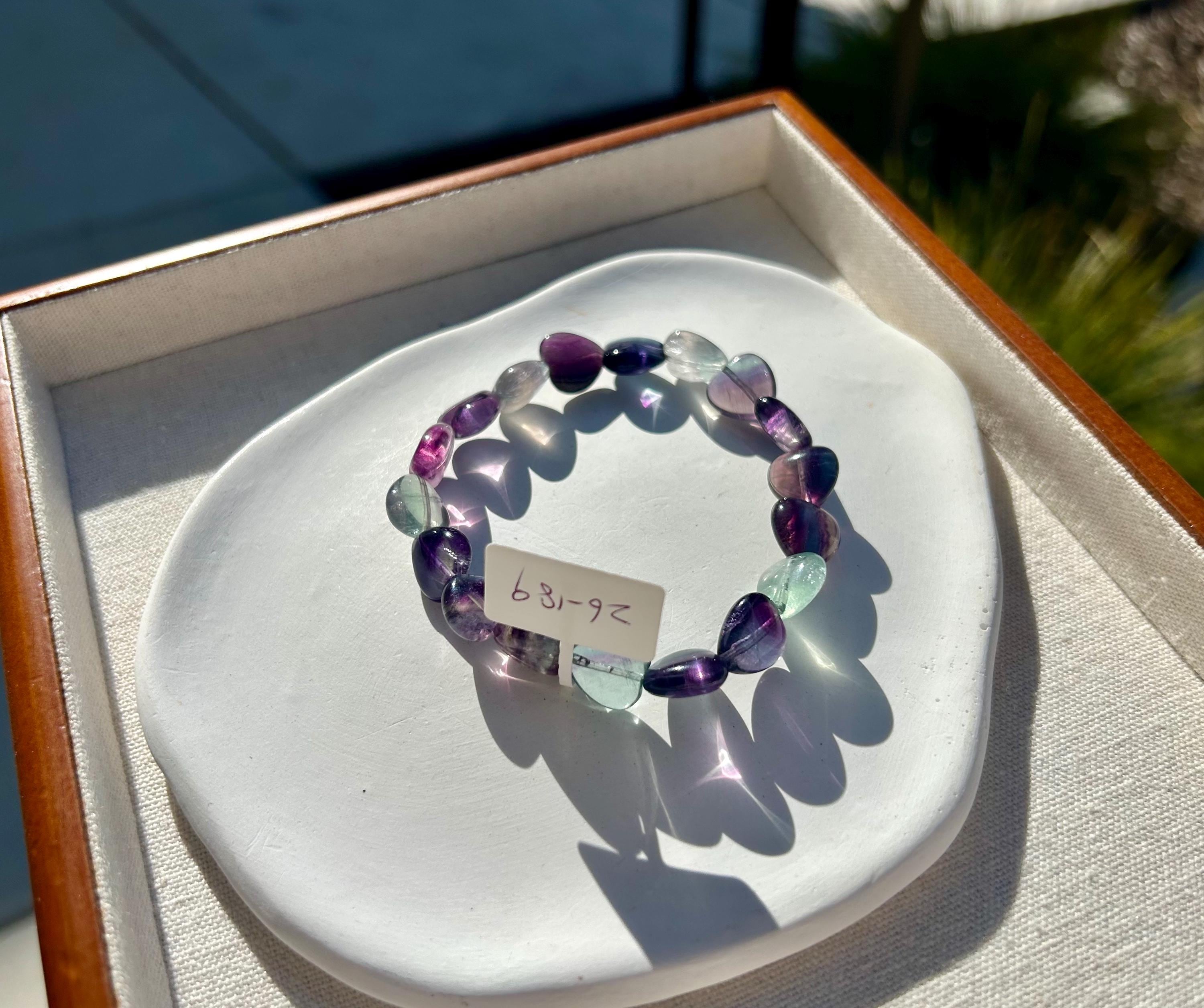 Icy heart shape Fluorite Bracelet, heart shape fluorite beads bracelet, Natural Fluorite Crystal (26-189)