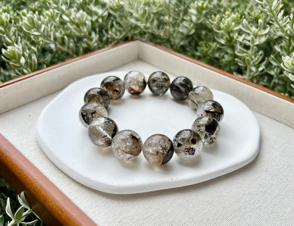 Healing Crystal, Herkimer Diamond Bracelet: Raw Golden Clay Quartz, Huge 18mm beads, fits up to 19cm wrist large size bracelet (GH-018)