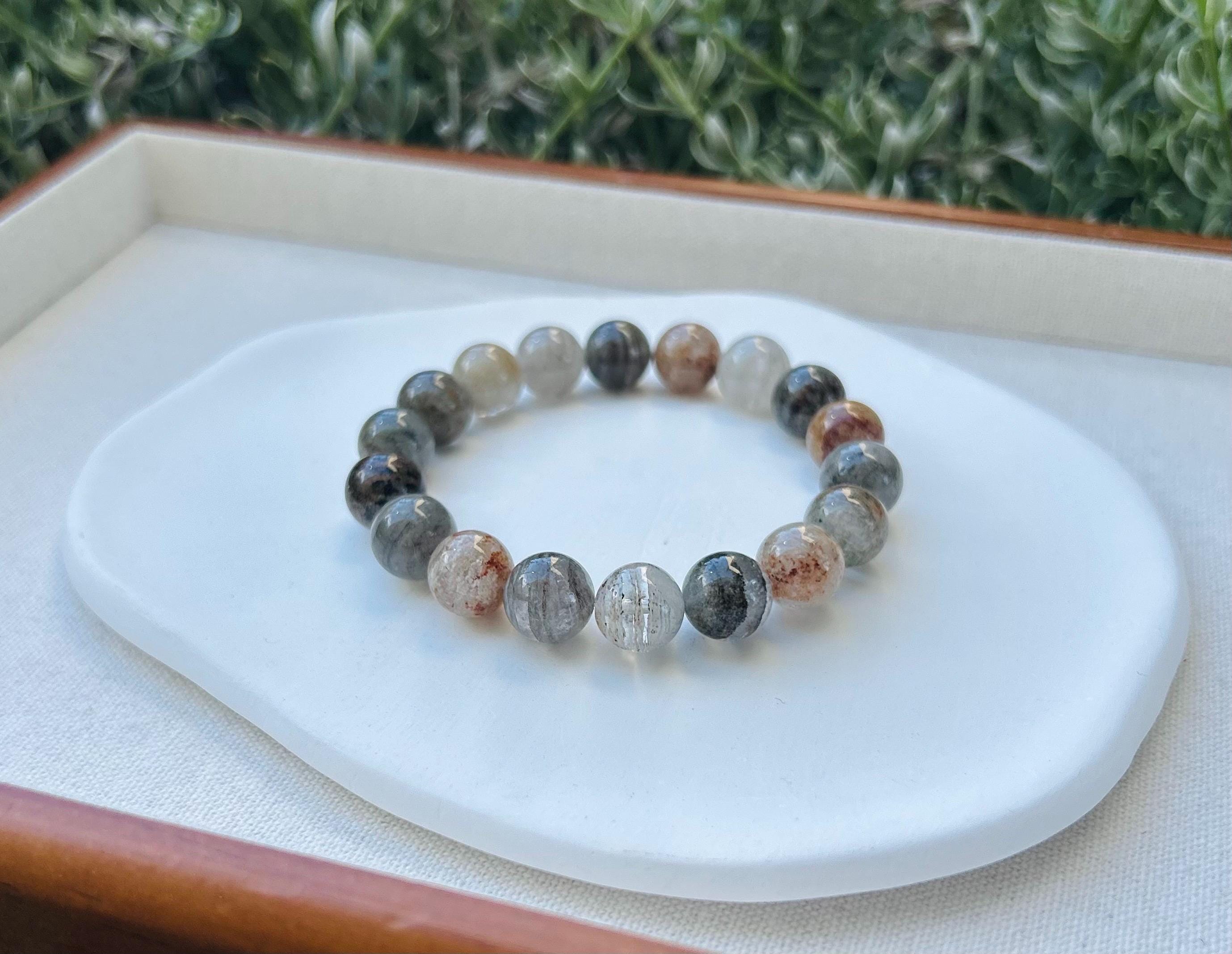 Layered Phantom Quartz Crystal Bead Bracelet - Rare Gemstone, Fits up to 16.3cm wrist (25-091）