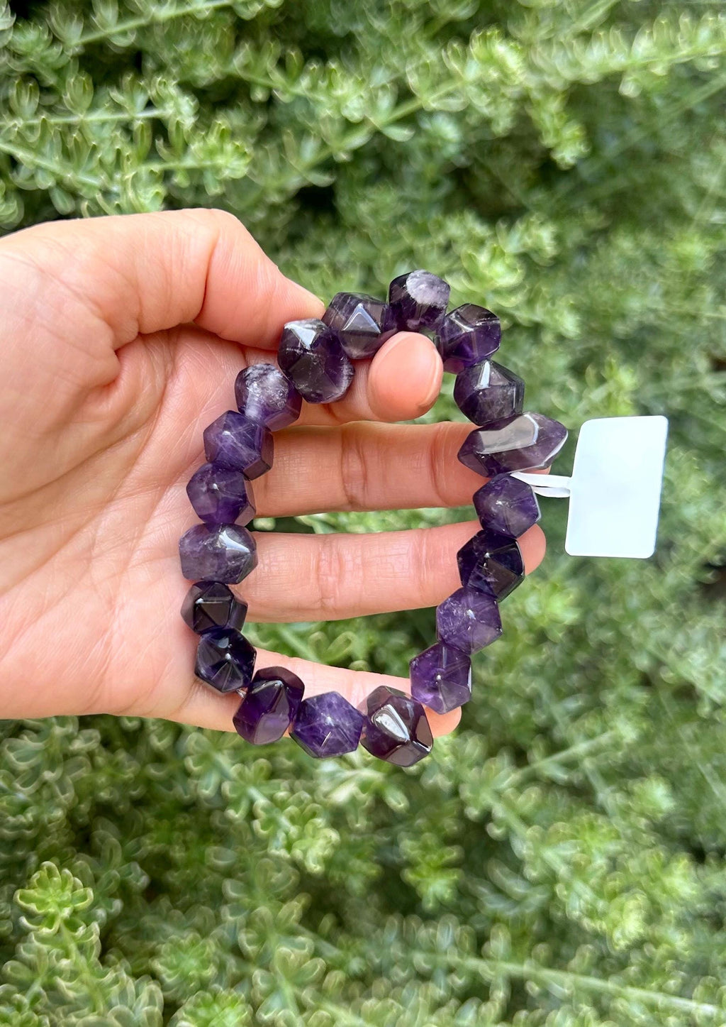 Natural double terminations amethyst bracelet (chunky), genuine crystal beads bracelet, fits up to 16cm wrist (25-075)
