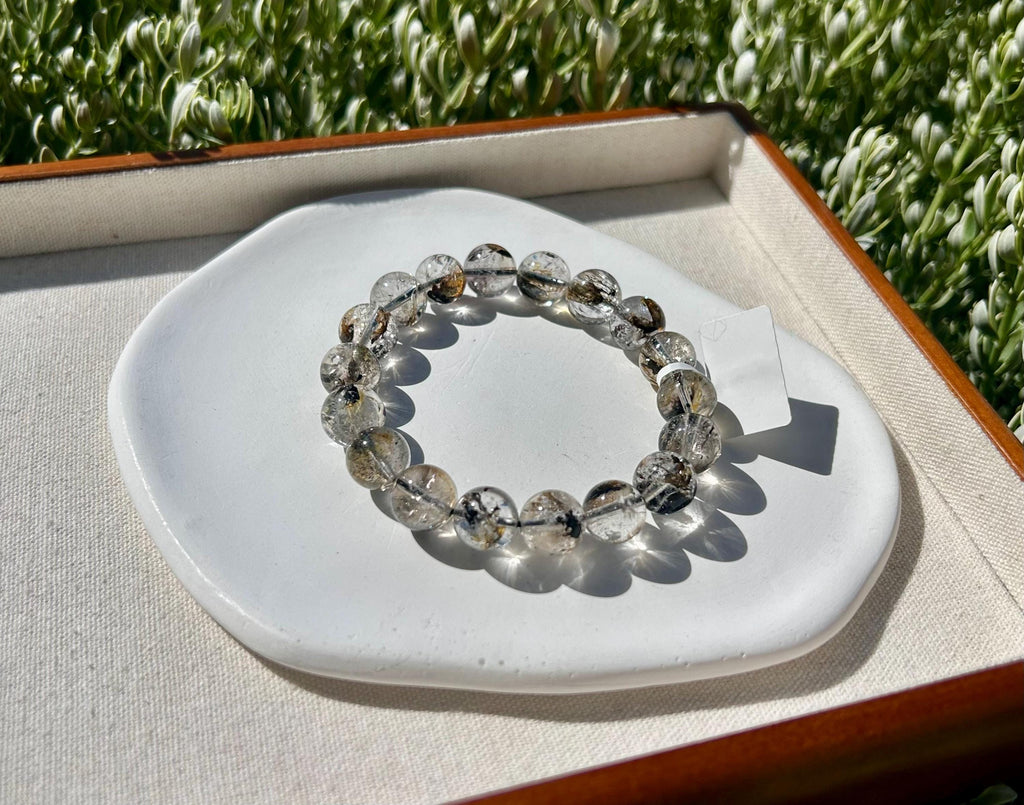 Healing Crystal, Herkimer Diamond Crystal beads Bracelet, Raw Golden Clay Quartz, 11.5mm beads, fits up to 17cm wrist (26-086)