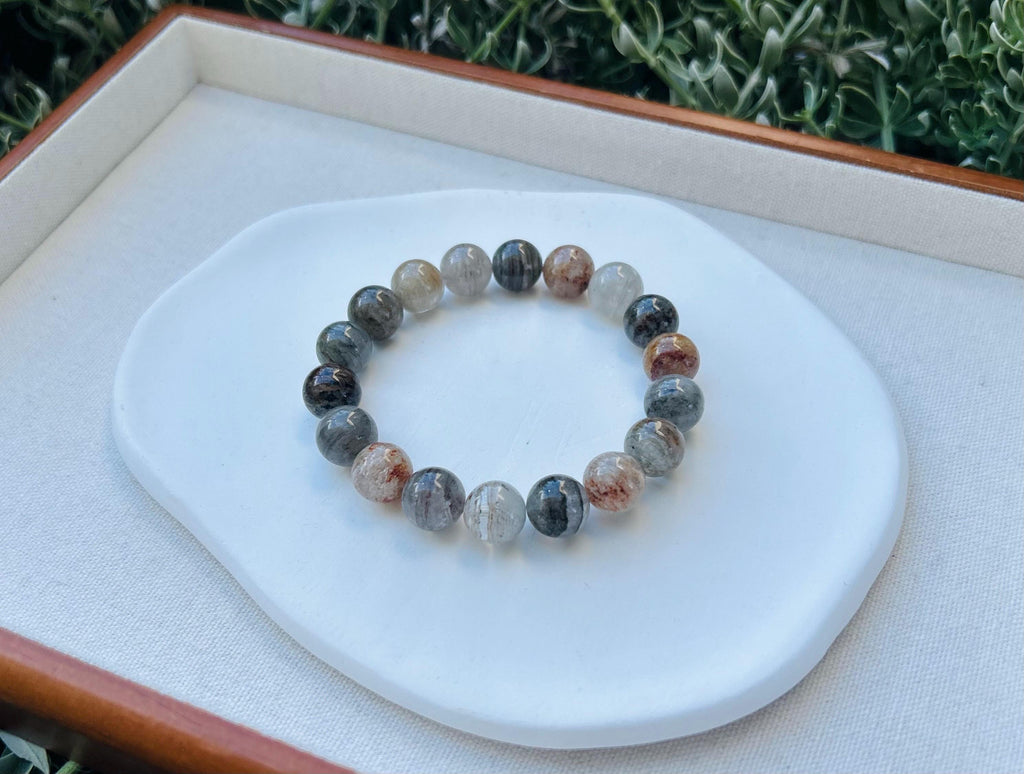 Layered Phantom Quartz Crystal Bead Bracelet - Rare Gemstone, Fits up to 16.3cm wrist (25-091）
