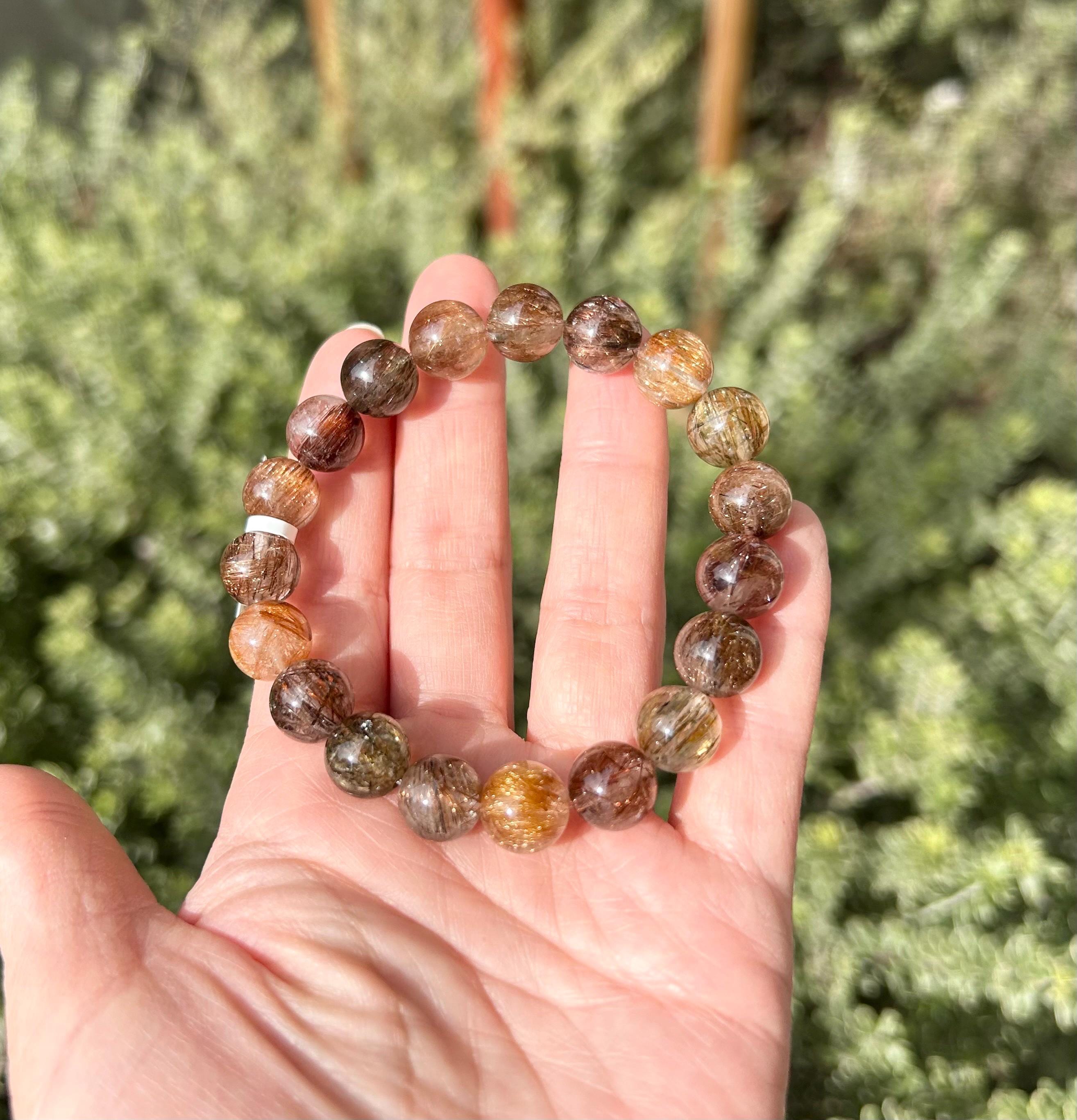 High Grade Black Gold Rutilated Quartz Bead Bracelet: Chunky Gemstone Jewelry (GH-003)