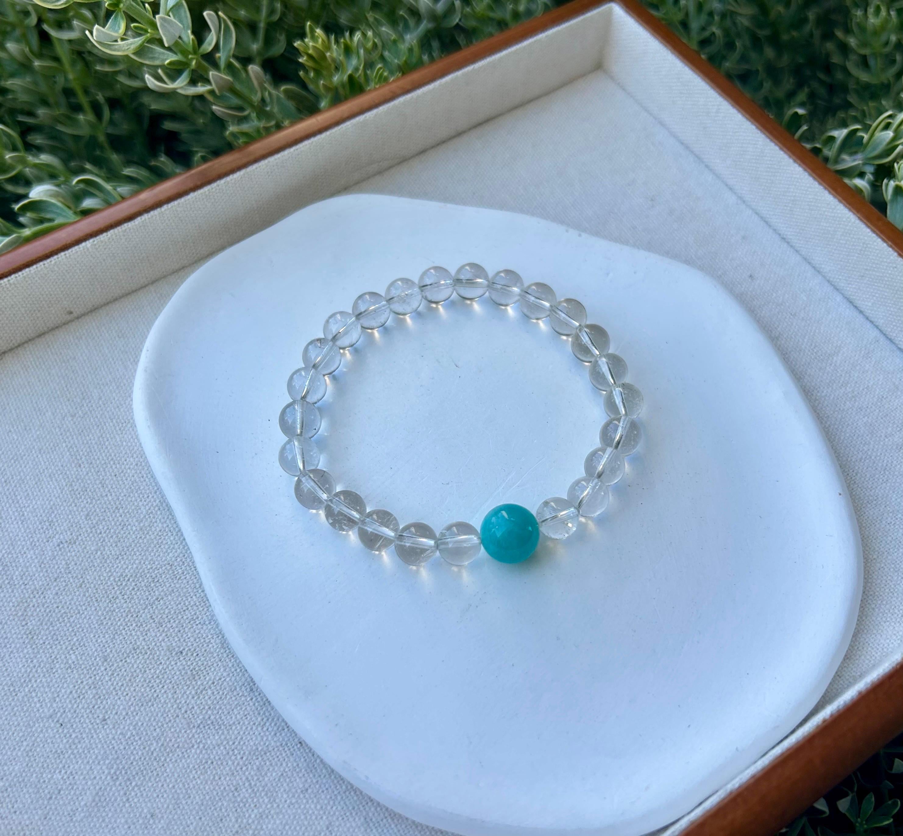 Clear quartz round beads with big amazonite beads bracelet, fits up to 17cm wrist (26-110)