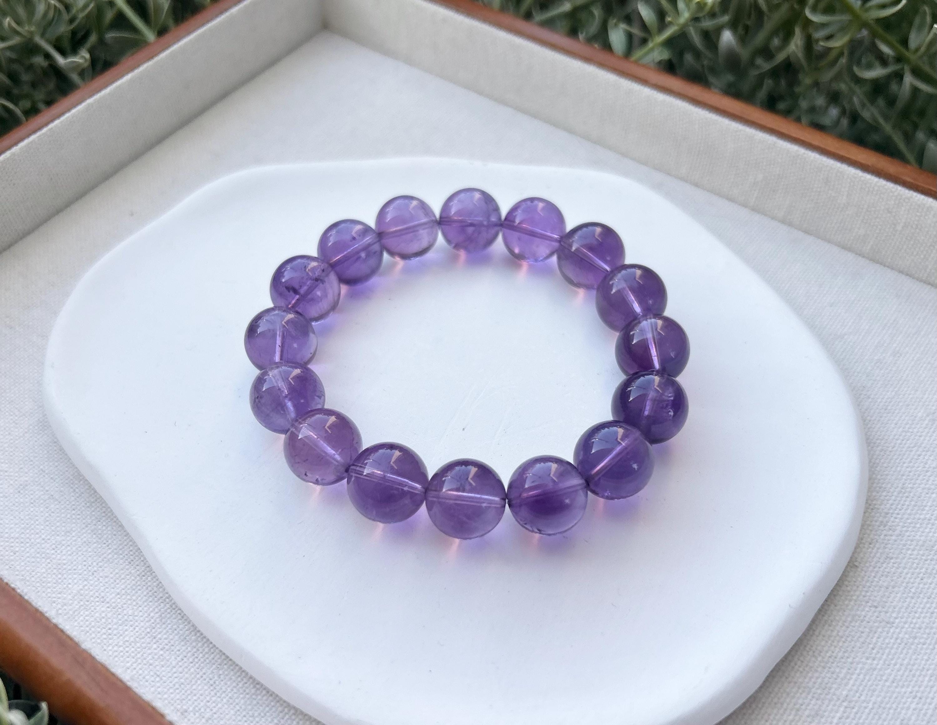 Chunky Amethyst Beaded Bracelet: Natural Crystal, Healing Stone (13mm, Fits 16.7cm Wrist)  (25-128)