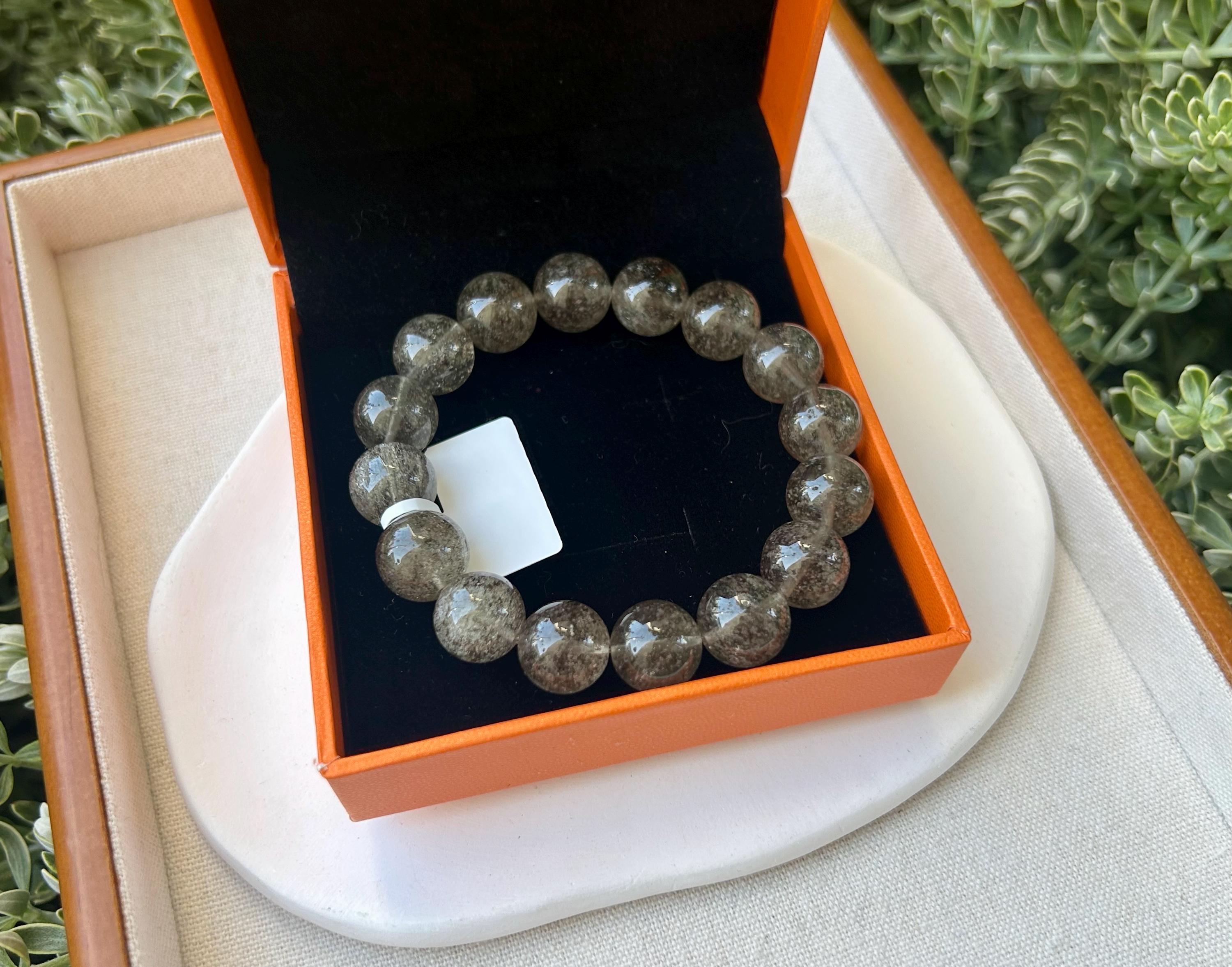 Healing Crystal, Purple Gray Chunky Libyan Desert Glass Bracelet, natural Tektite 13mm+ beads, Fits up to 16.8cm wrist (GH-036)