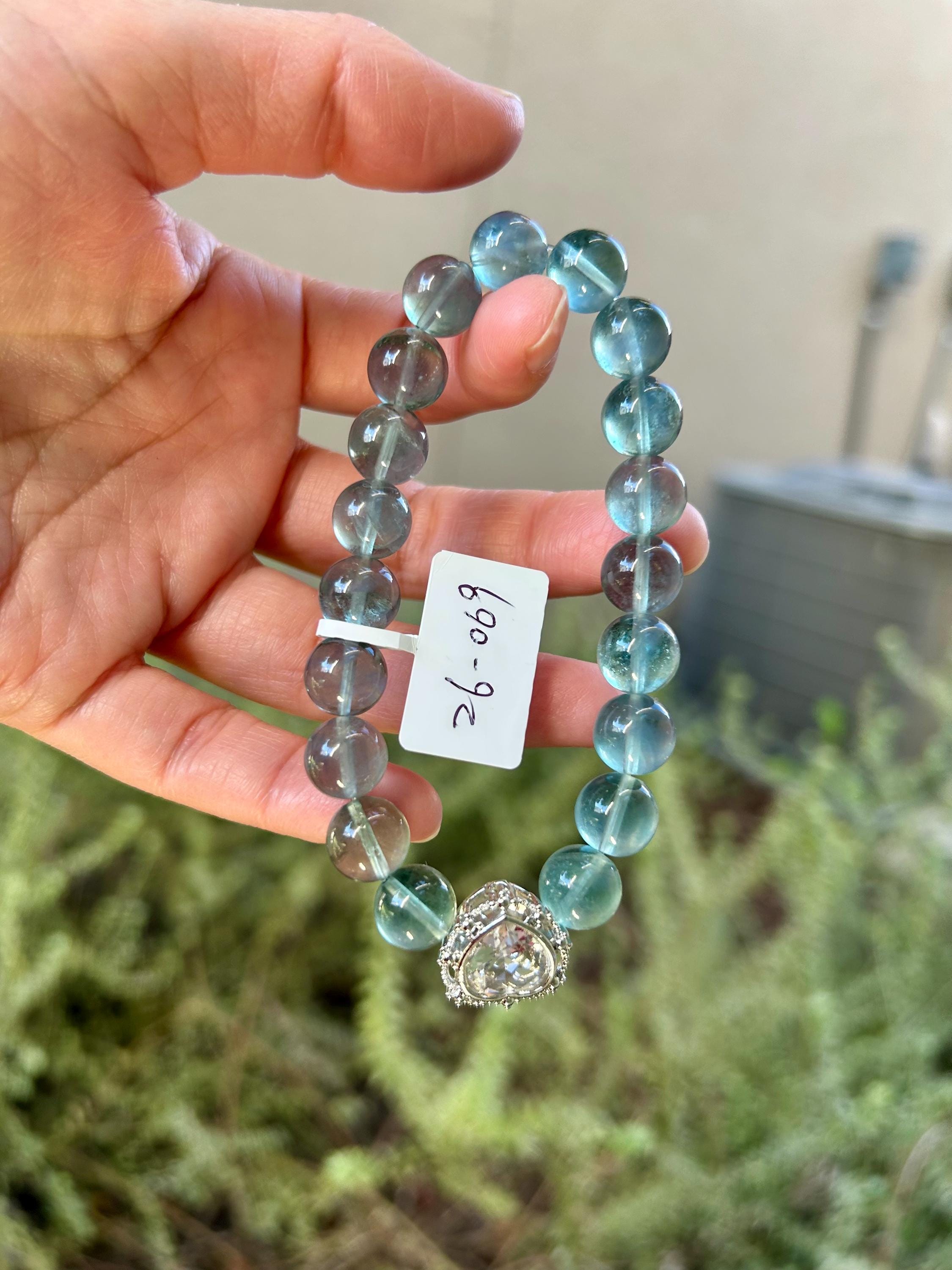 Icy Fluorite Bead Bracelet - 10mm beads, fits up to 17cm wrist  (26-069)