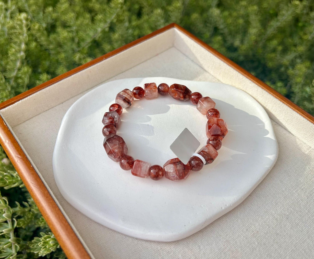 Fits up to 19cm wrist, Chunky dry rose color Hematite Quartz Bead Bracelet (25-230)