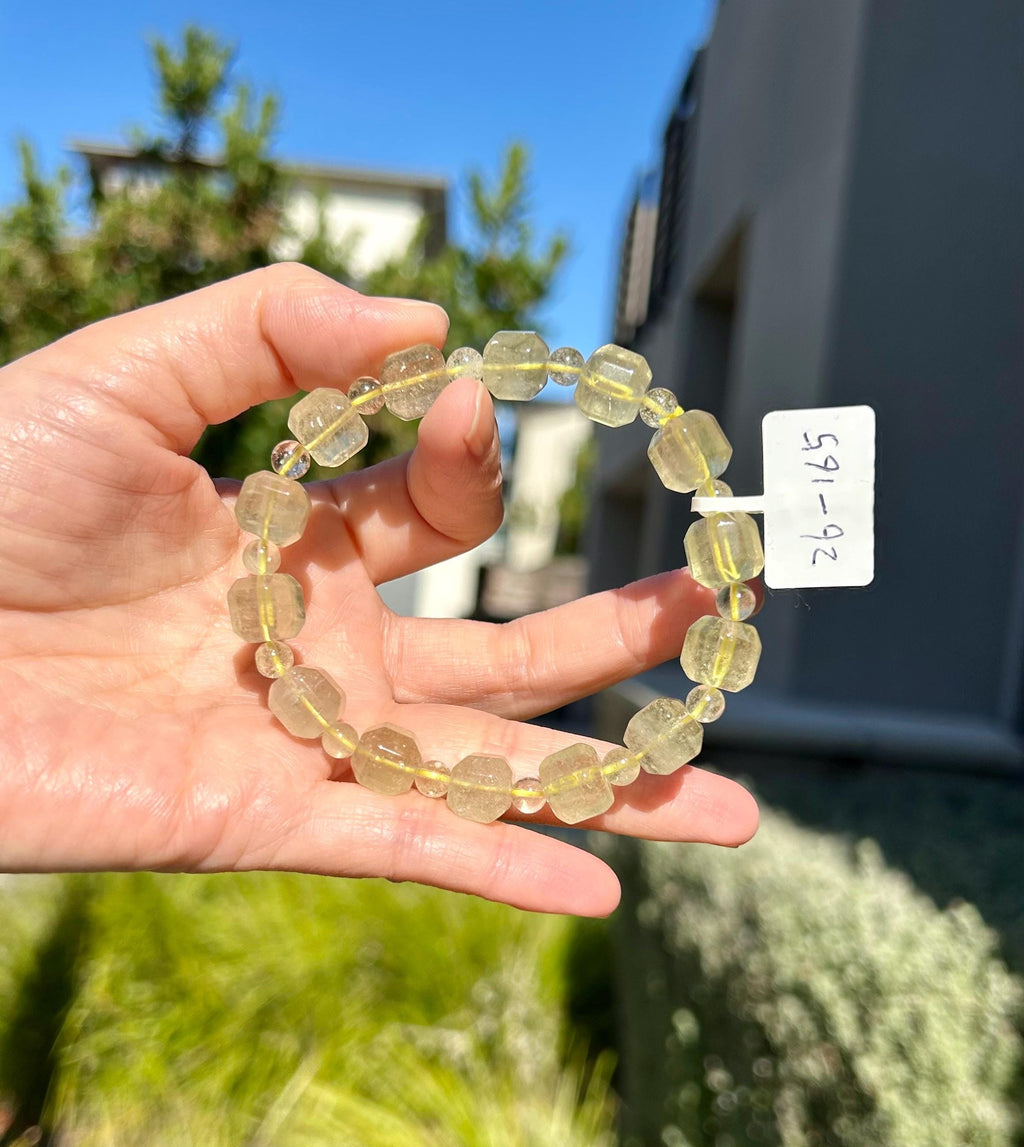 Healing Crystal, Gold Libyan Desert Glass square beads Bracelet: Tektite Beads, about 10mm beads, Fits up to 17.3cm wrist (26-165)