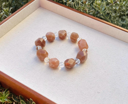 Chunky Peach Moonstone Simple Nugget Bracelet, Handmade Gemstone Jewelry, fits up to 16.5cm (25-016)