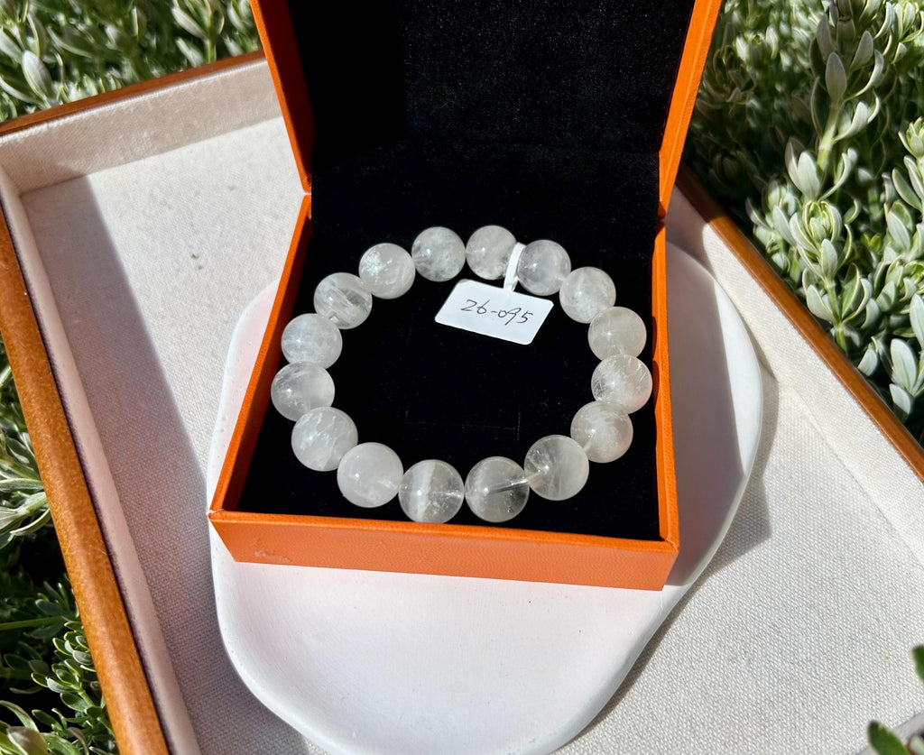 Natural Snowflake phantom Crystal bracelet, 12mm+ beads Natural Snowflake phantom quartz, fits up to 17cm (26-095)