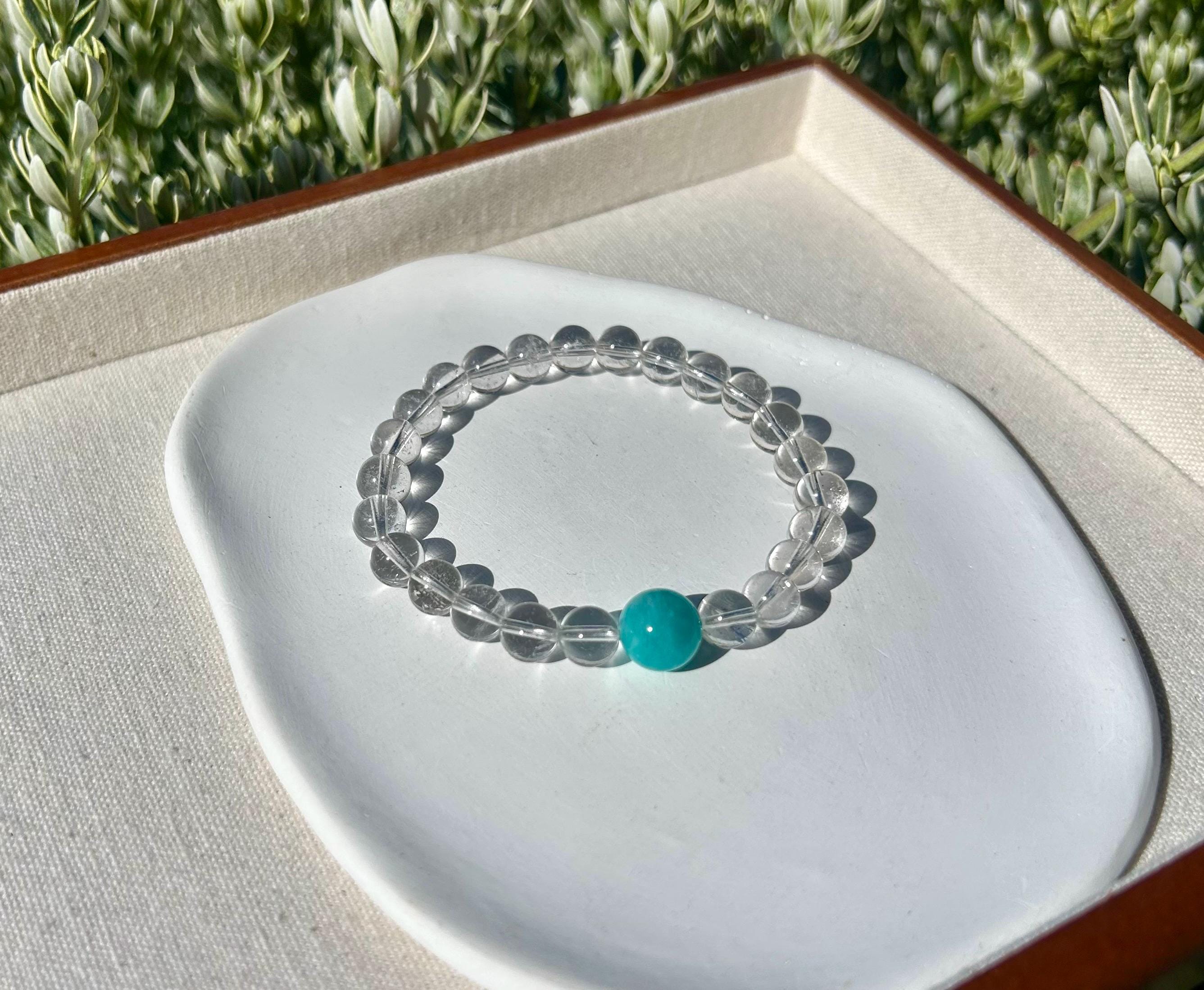 Clear quartz round beads with big amazonite beads bracelet, fits up to 17cm wrist (26-110)