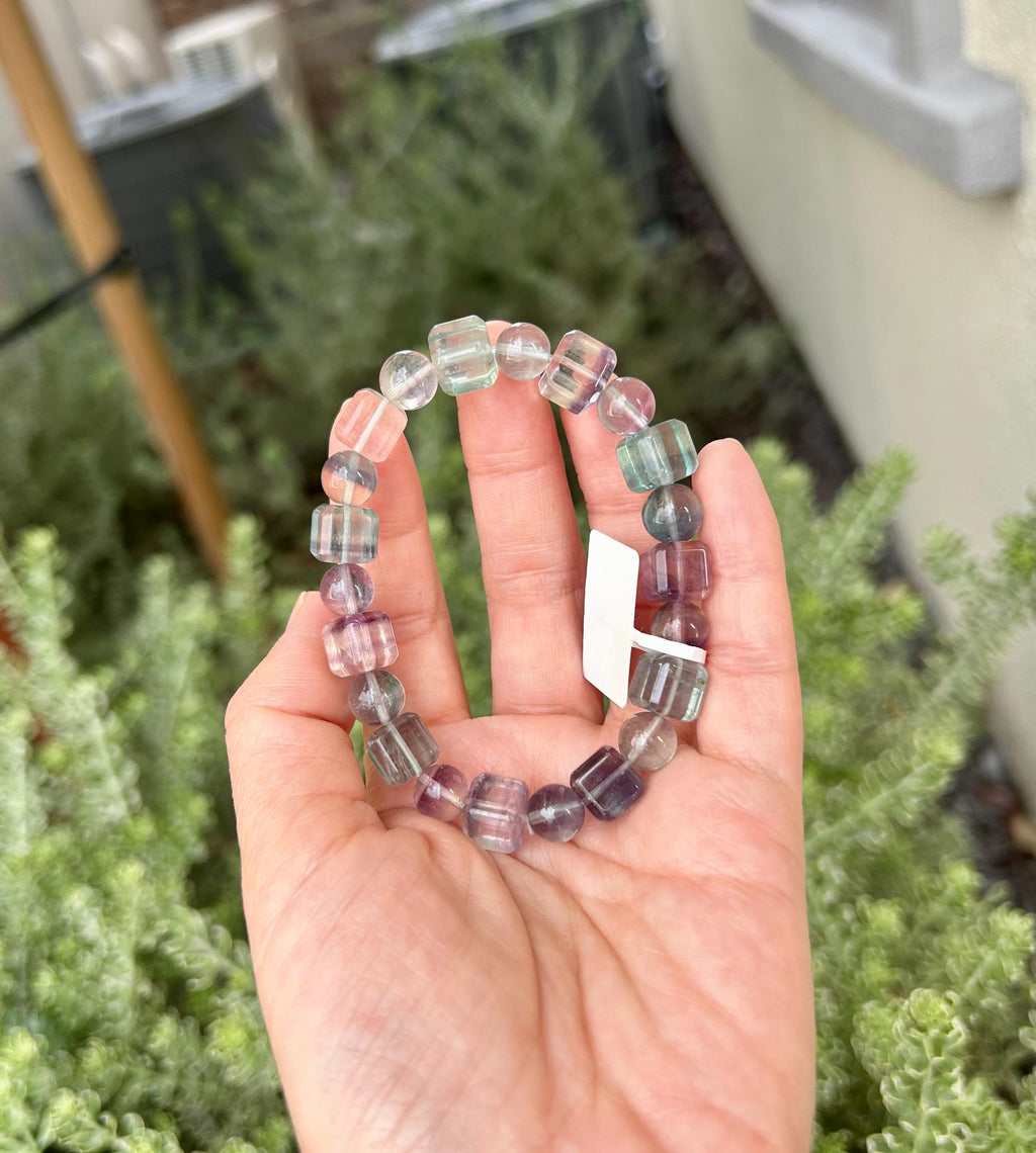 High Clarity Multicolor Fluorite square Beads Bracelet - 9mm beads, fits up to 16cm wrist  (26-100)