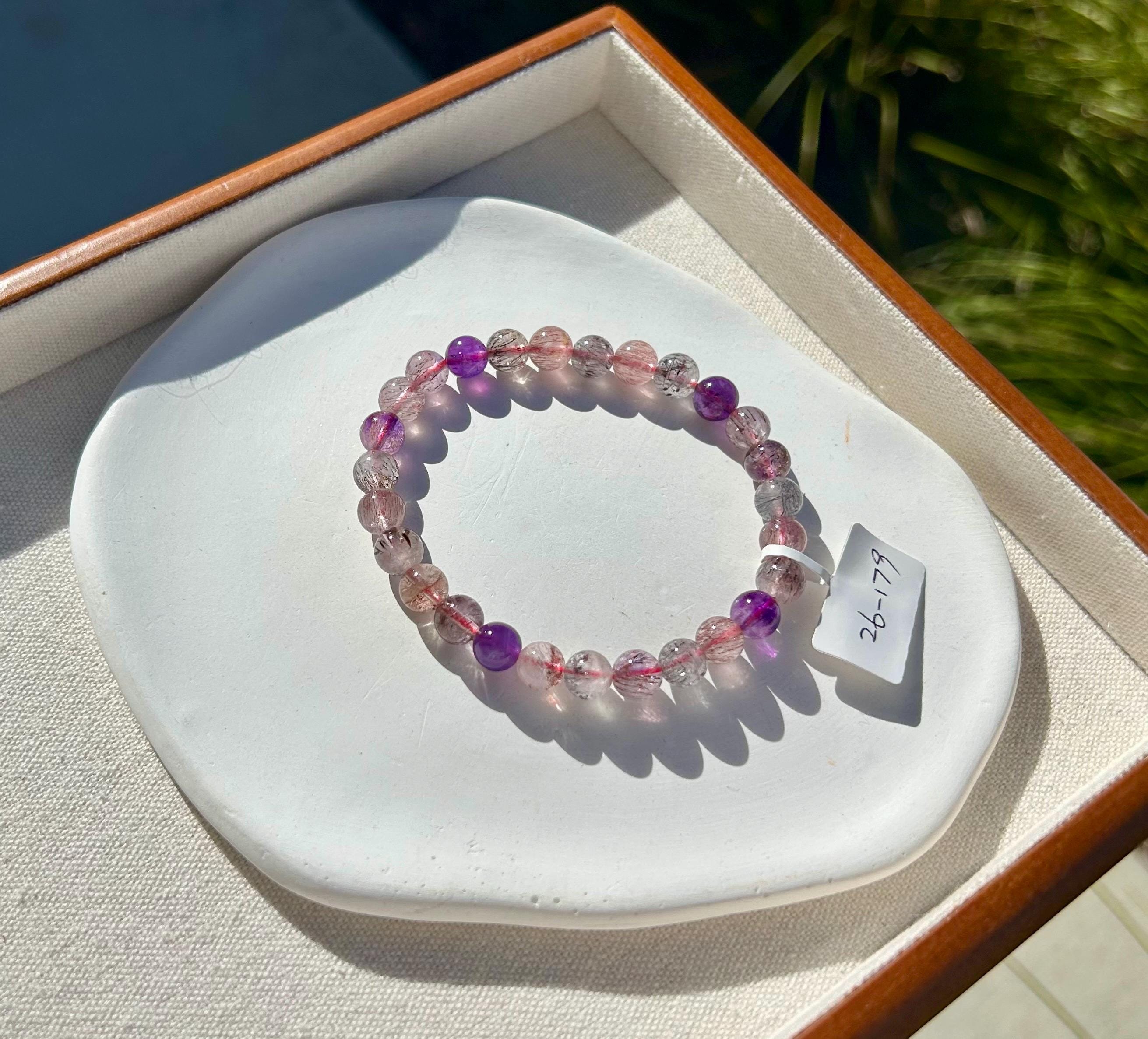 Super Seven Beads Bracelet: Rare Pattern Crystal Healing Jewelry, fits up to 17.5cm wrist (26-179)