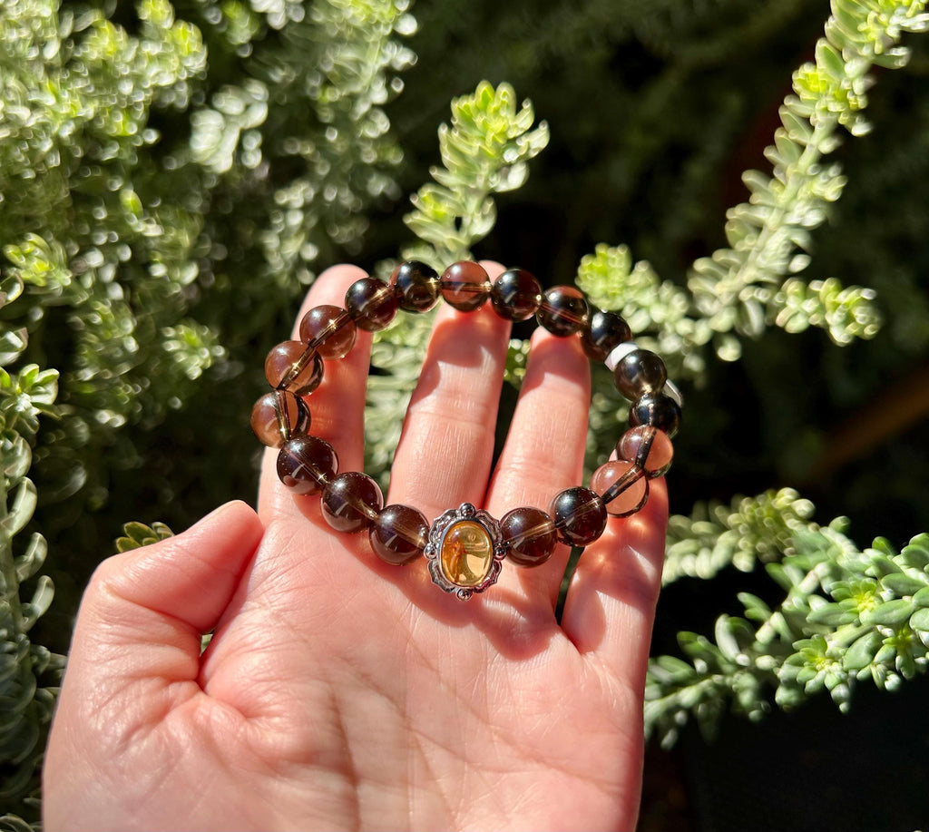 High Quality Natural Smoky Quartz Crystal Bracelet, good healing and protective stone bracelet, Fits up to 16.5cm wrist (26-075)
