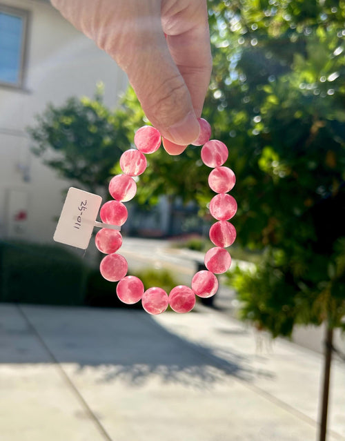Chunky Rhodonite Gem Genuine Bracelet, Natural Icy Rhodonite Bracelet, Sakura Rhodonite 12mm, Fits up to 16.7cm wrist (25-011)