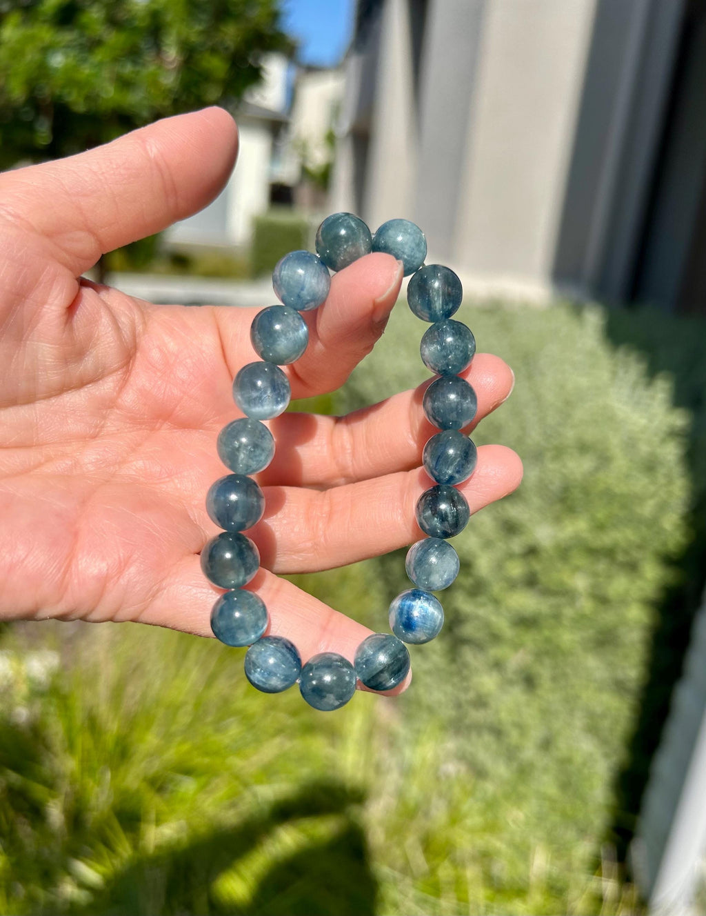 Rare Green/Blue Kyanite Bracelet, 10mm beads, Genuine Green Kyanite, Healing Stone, fits up to 15.8cm wrist (26-109)