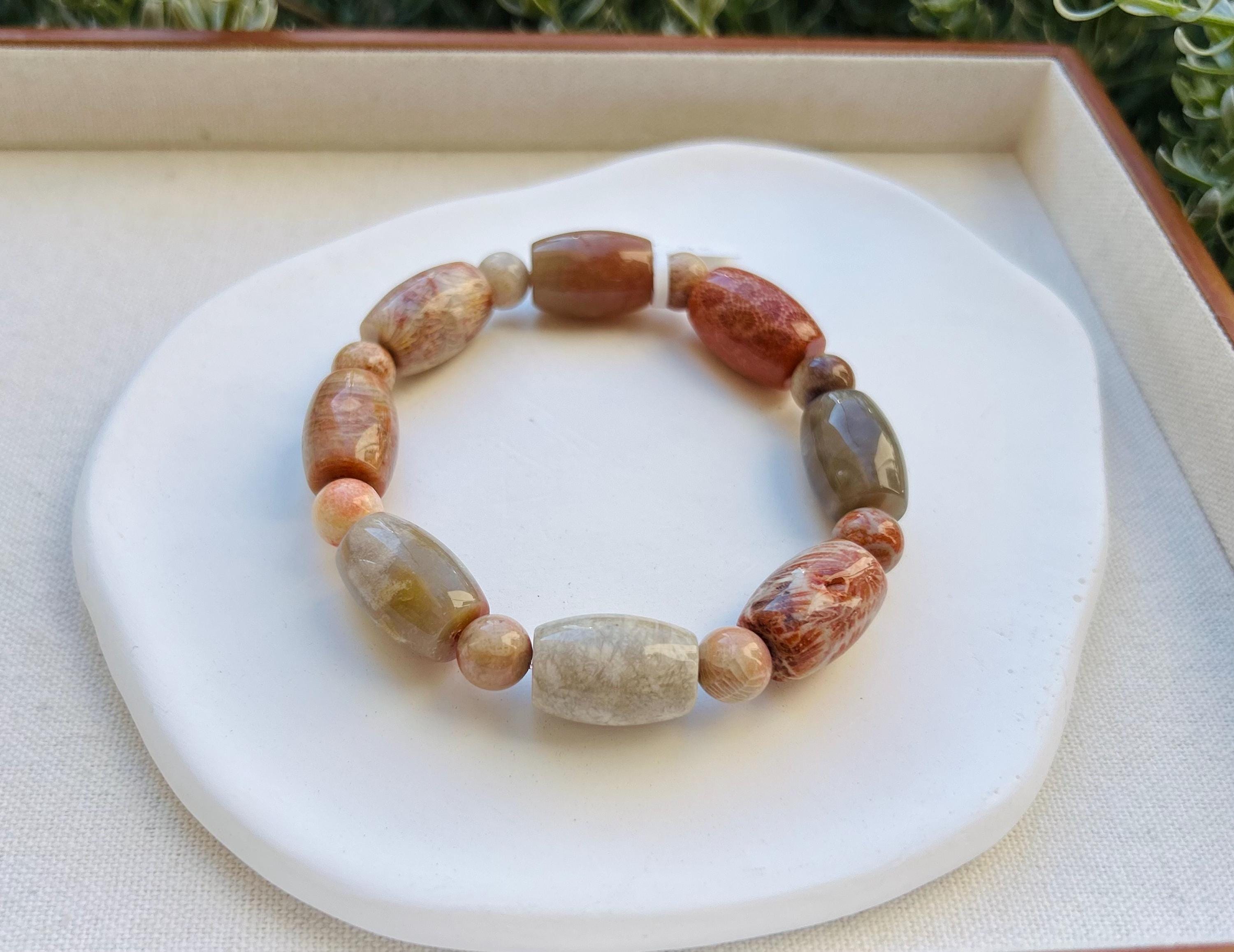 Thailand Petoskey stone bead Bracelet, fits up to 17cm wrist (25-162)