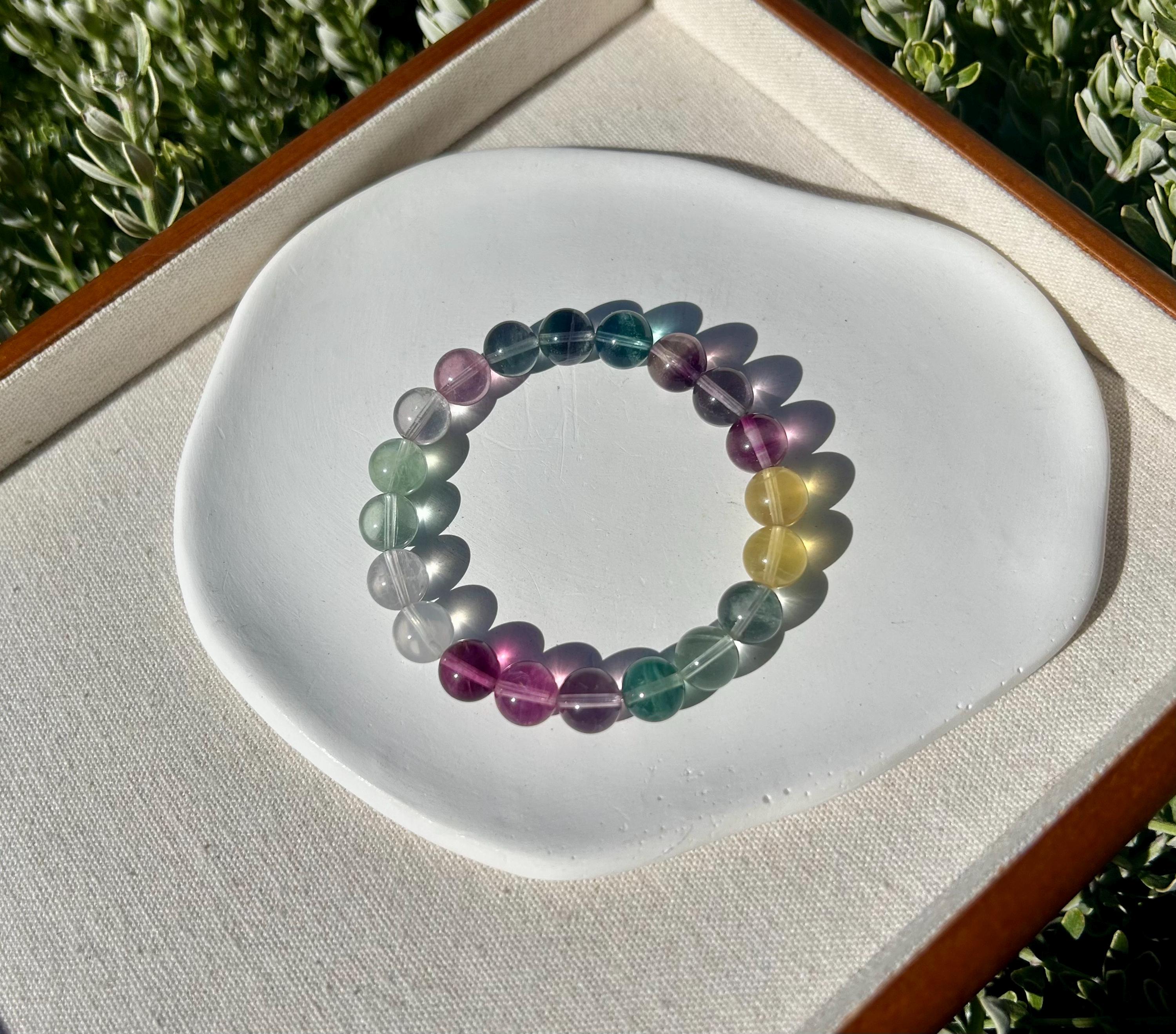 Multicolor Fluorite Bead Bracelet - 9.7mm beads, fits up to 16cm wrist  (26-079)