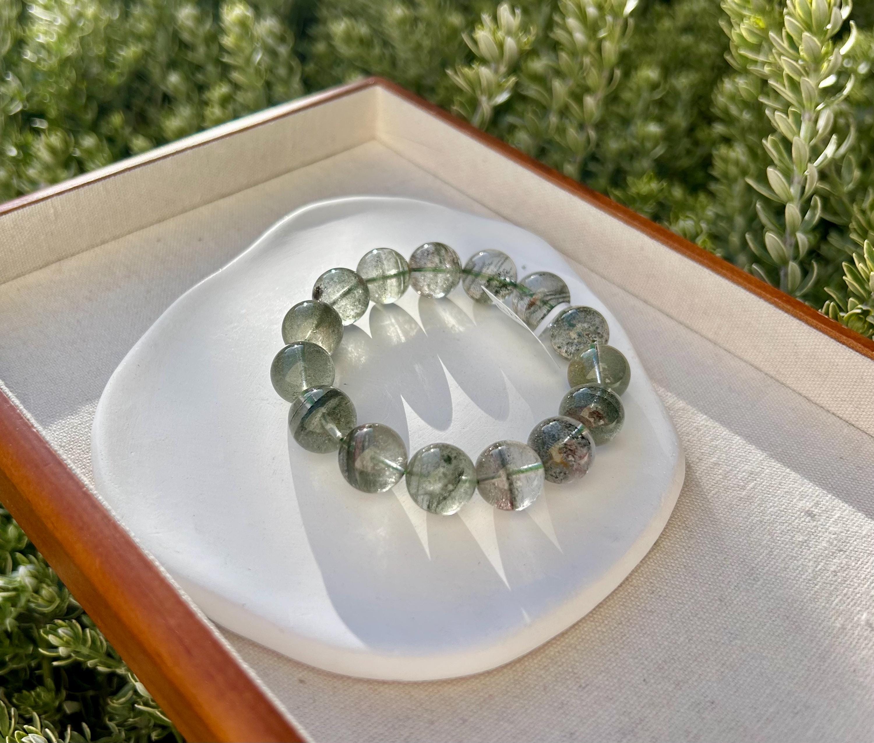 Chunky Green Phantom Quartz Bracelet: Chunky Crystal Wealth Stone, 14mm+ green phantom quartz (GH-009)