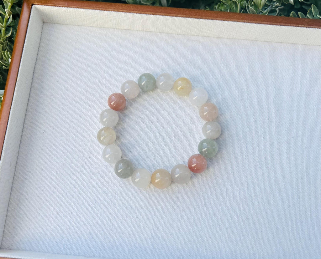 Premium Selected quality light color Rainbow Rabbit Hair Quartz beads bracelet, Multi-color chunky beads bracelet (25-1-017)