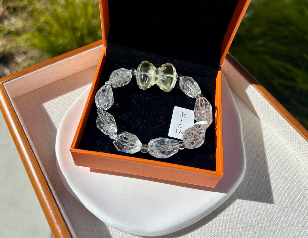 High-Quality Herkimer Diamond Faceted Nugget Bead Bracelet, fits up to 16.5cm wrist (26-113)