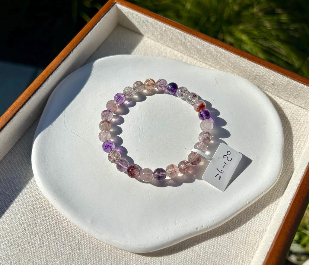 Super Seven Beads Bracelet: Rare Pattern Crystal Healing Jewelry, fits up to 17cm wrist (26-180)