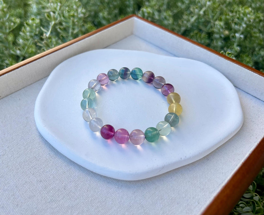 Multicolor Fluorite Bead Bracelet - 9.7mm beads, fits up to 16cm wrist  (26-079)